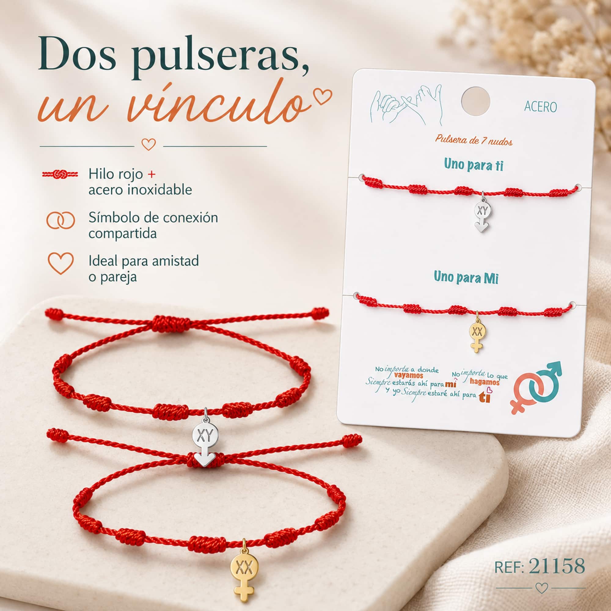 2 PULSERA 7 NUDOS CON CROMOSOMA ACERO