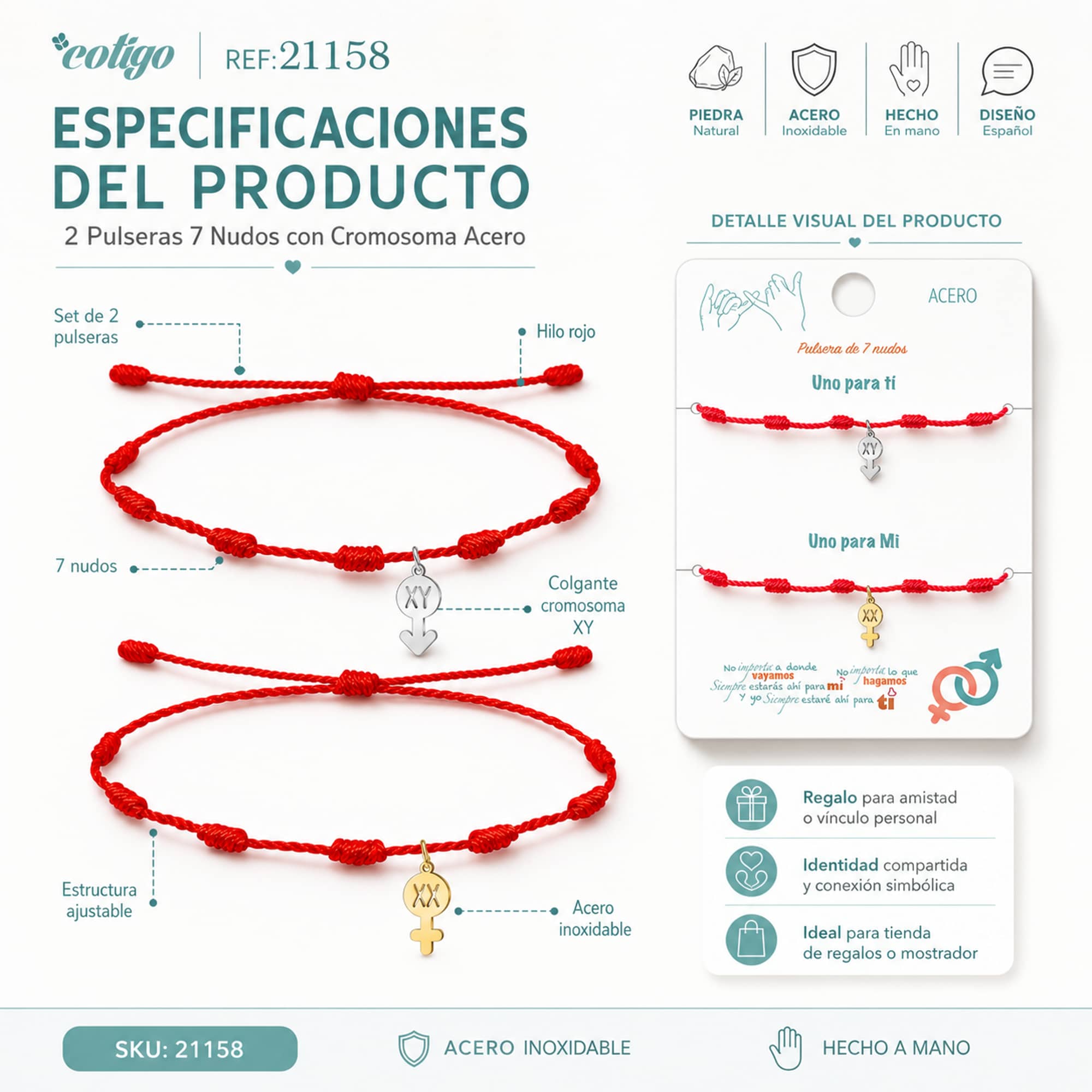 2 PULSERA 7 NUDOS CON CROMOSOMA ACERO