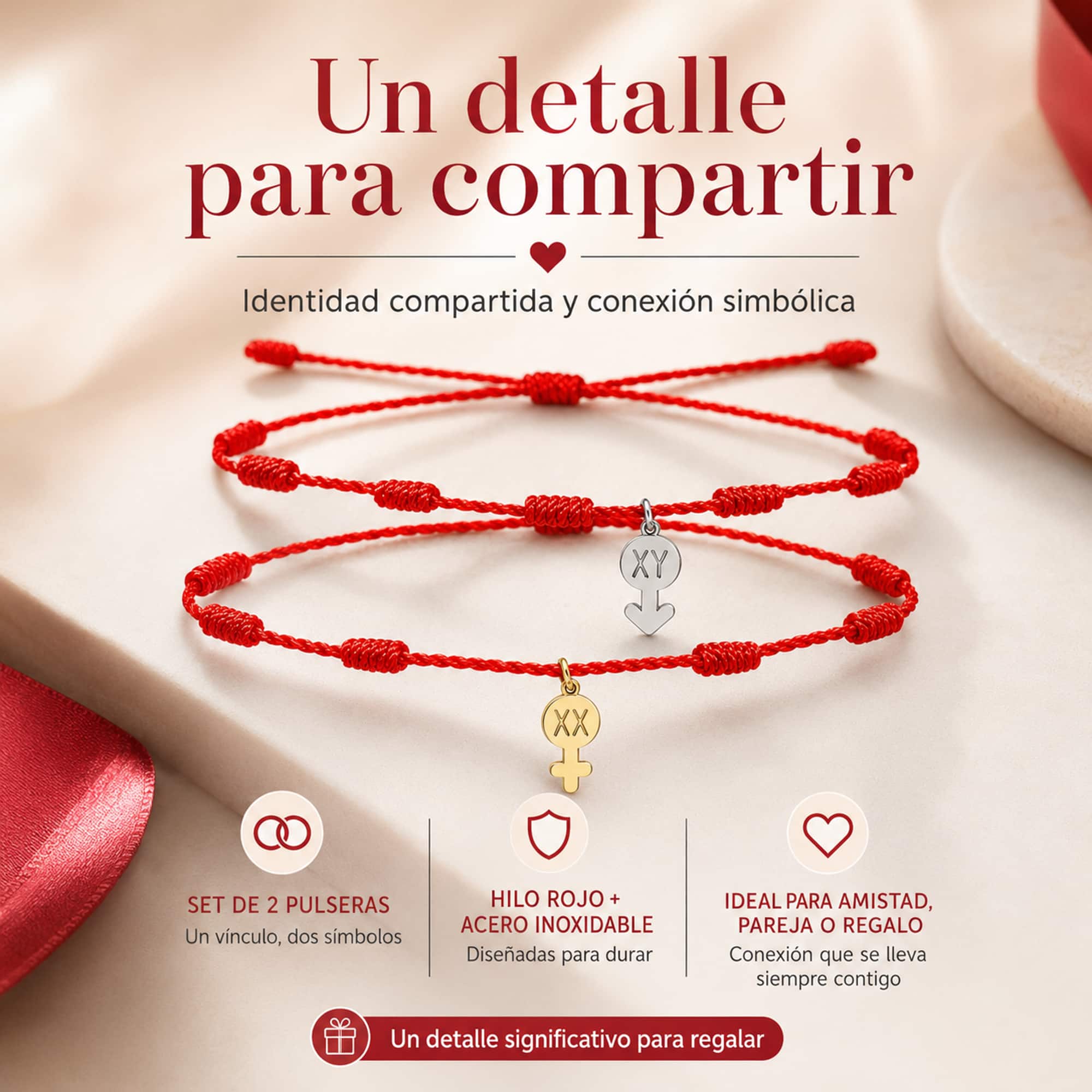 2 PULSERA 7 NUDOS CON CROMOSOMA ACERO