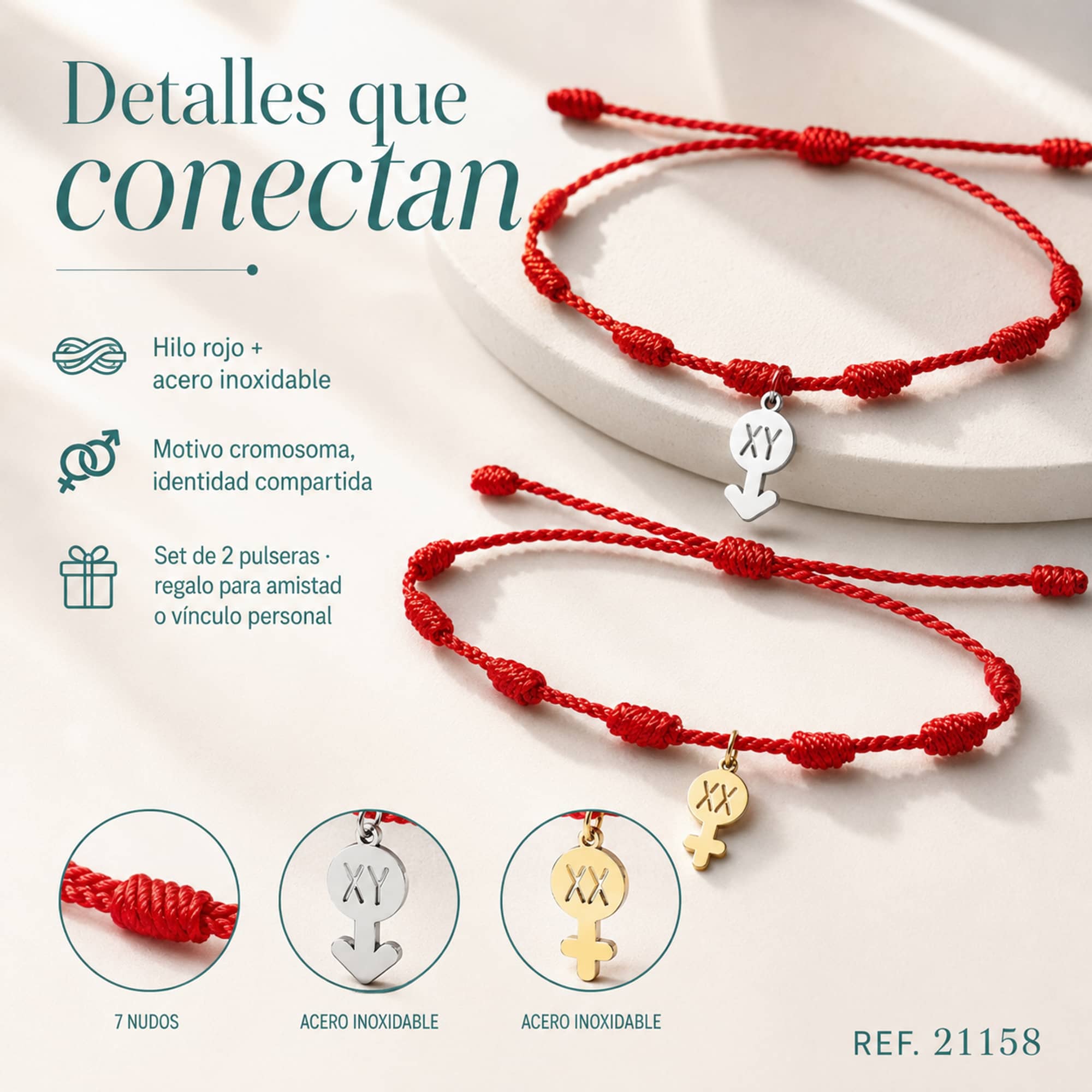 2 PULSERA 7 NUDOS CON CROMOSOMA ACERO