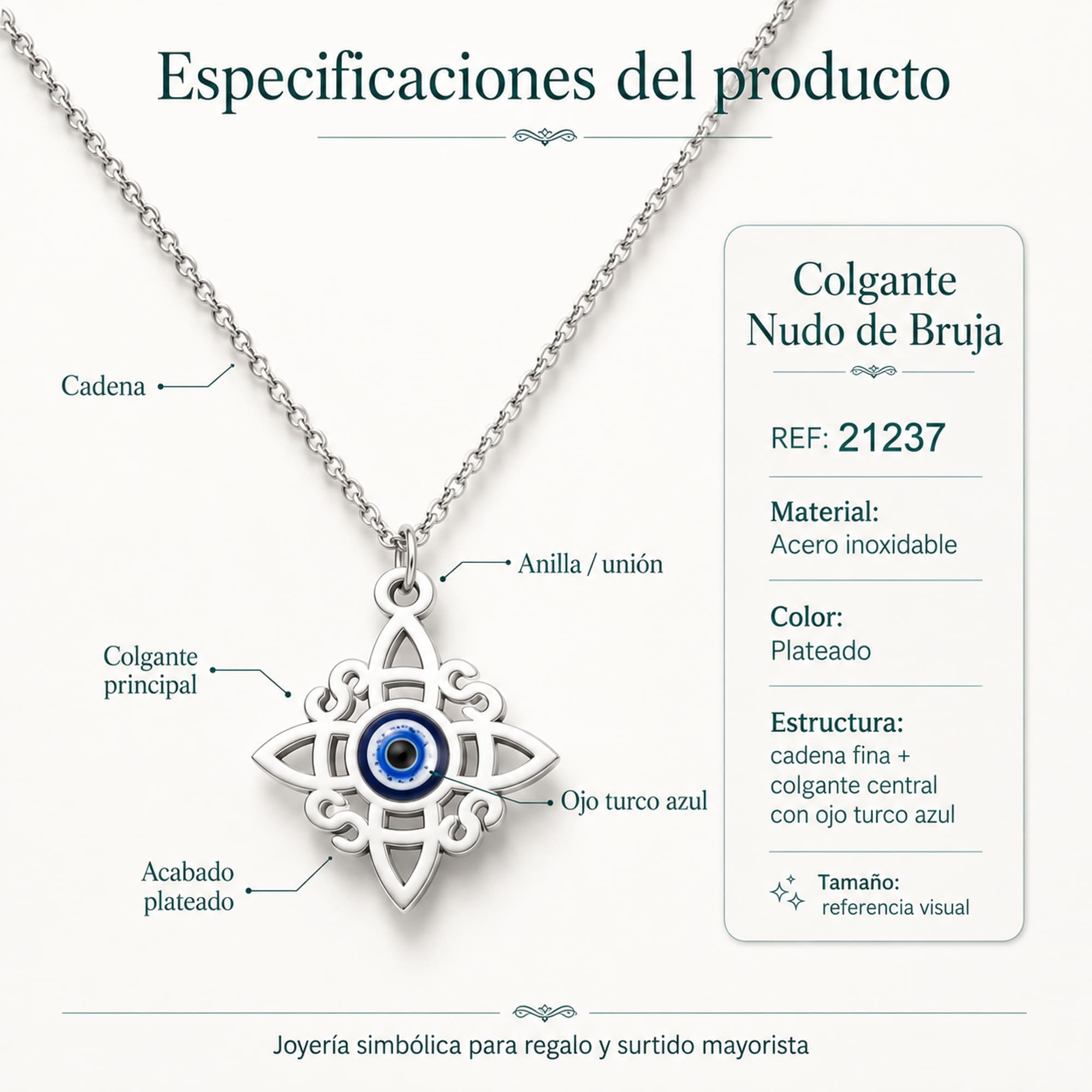 COLGANTE NUDO BRUJA ACERO PLATEADO