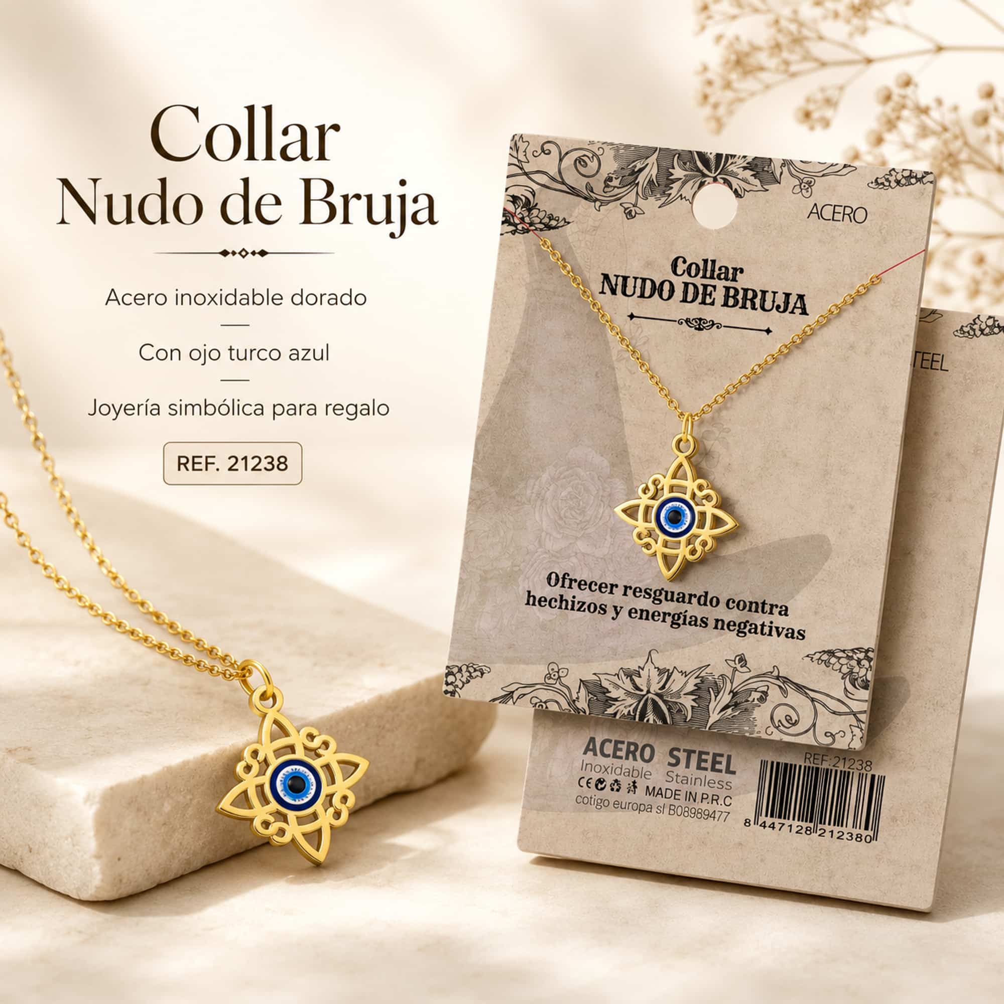 COLGANTE NUDO BRUJA ACERO DORADO