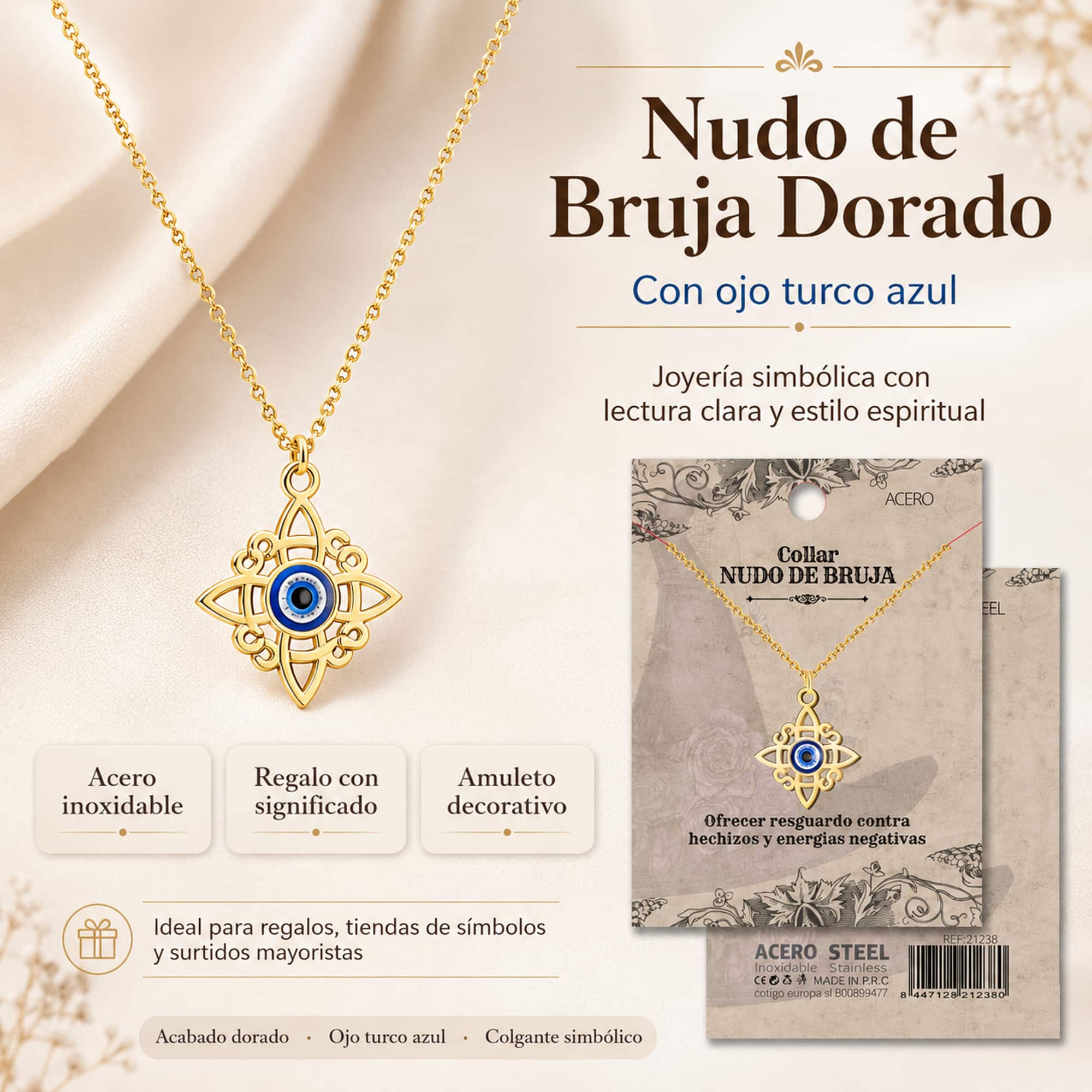 COLGANTE NUDO BRUJA ACERO DORADO