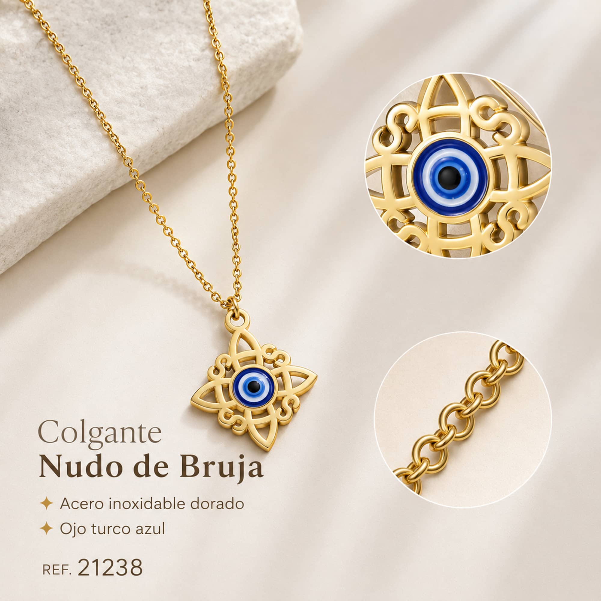 COLGANTE NUDO BRUJA ACERO DORADO