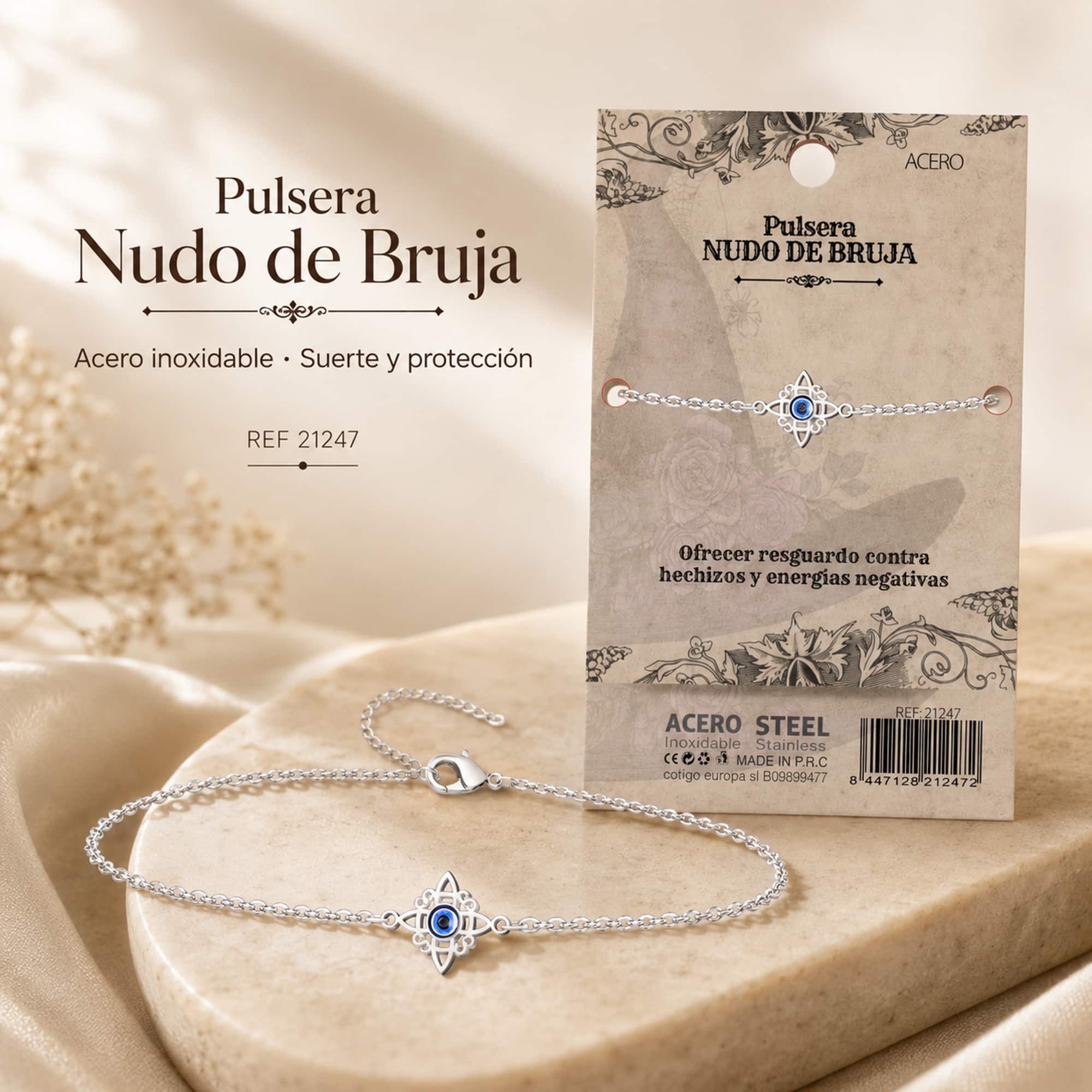 PULSERA NUDO BRUJA ACERO PLATEADO