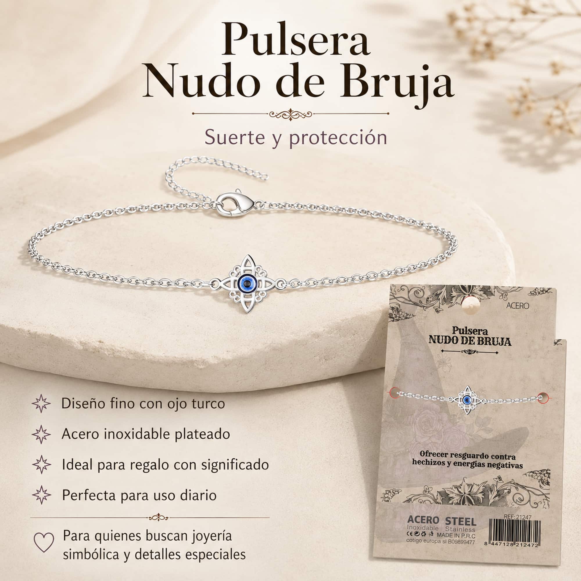 PULSERA NUDO BRUJA ACERO PLATEADO