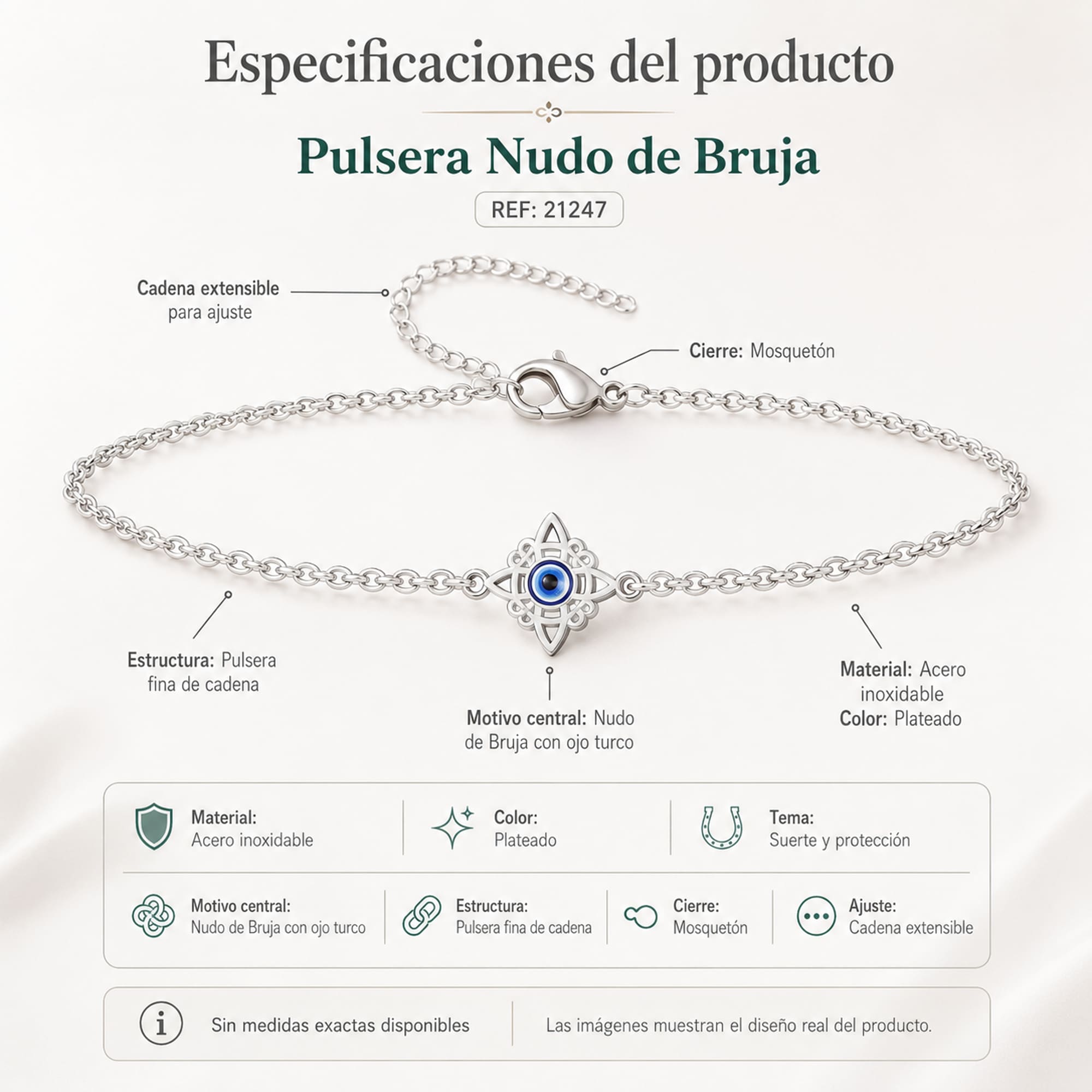PULSERA NUDO BRUJA ACERO PLATEADO