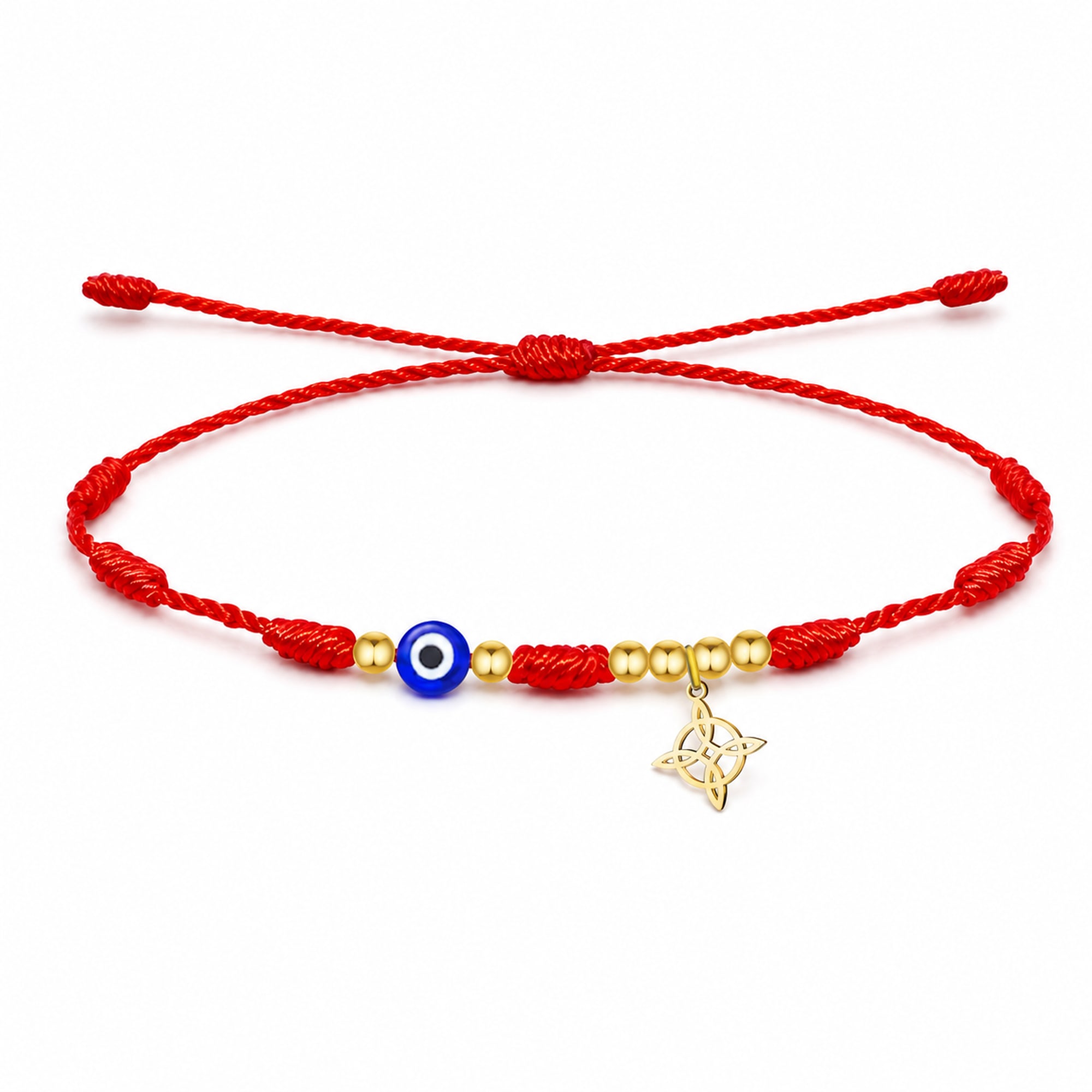 PULSERA 7 NUDOS CON OJO DE TURCO Y NUDO DE BRUJA ACERO DORADO