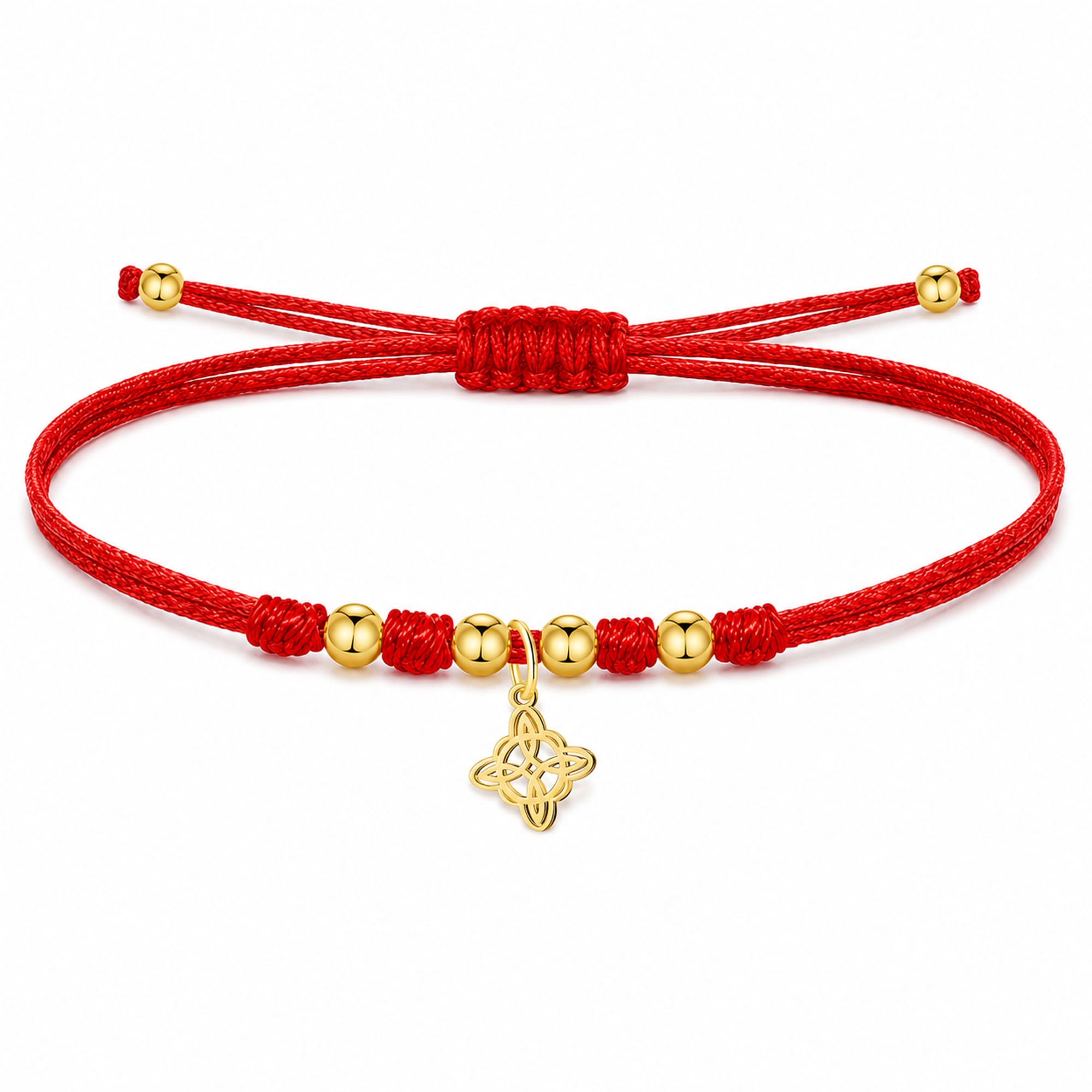 PULSERA HILO ENCERADO CON NUDO DE BRUJA ACERO DORADO