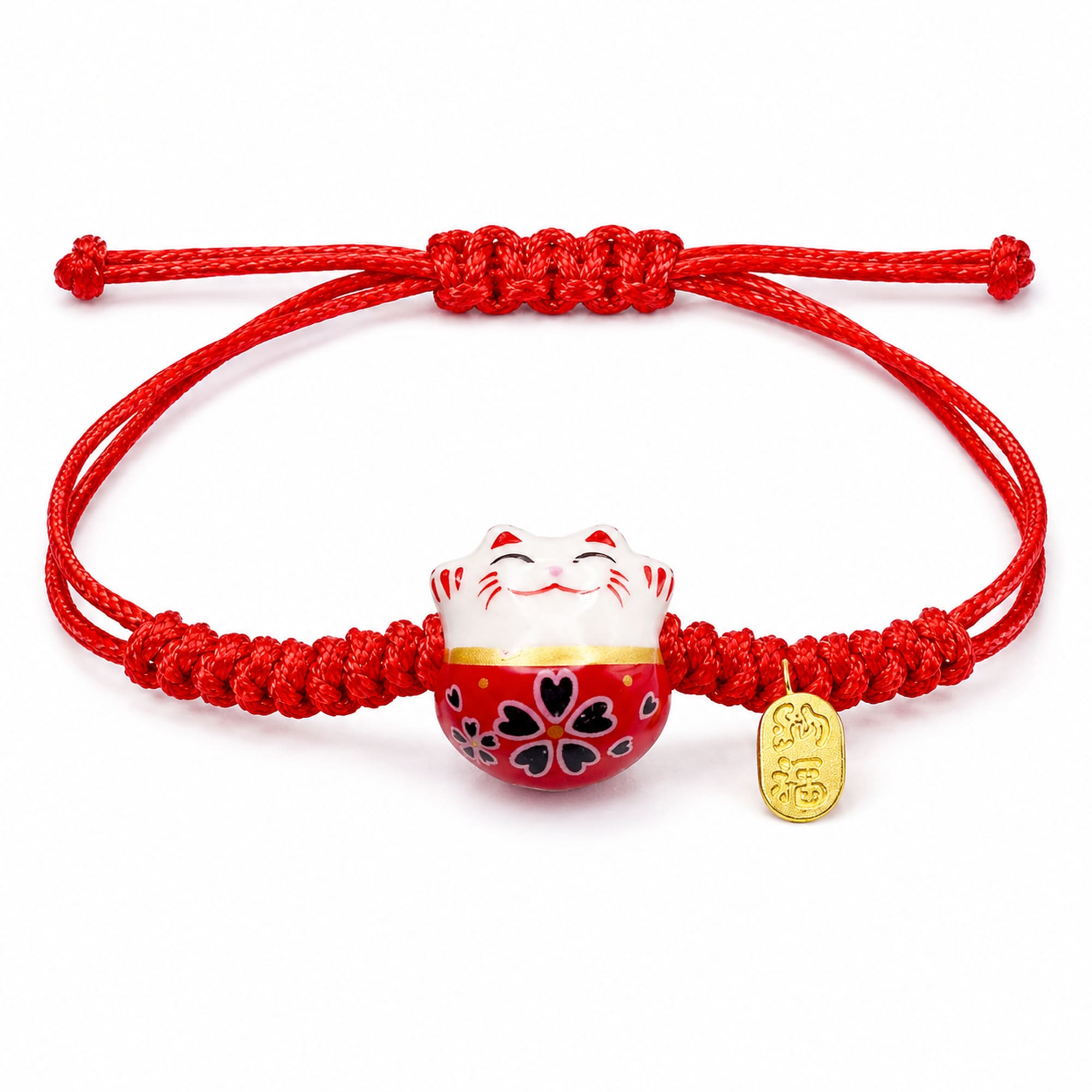 PULSERA HILO ENCERADO CON GATO DE SUERTE