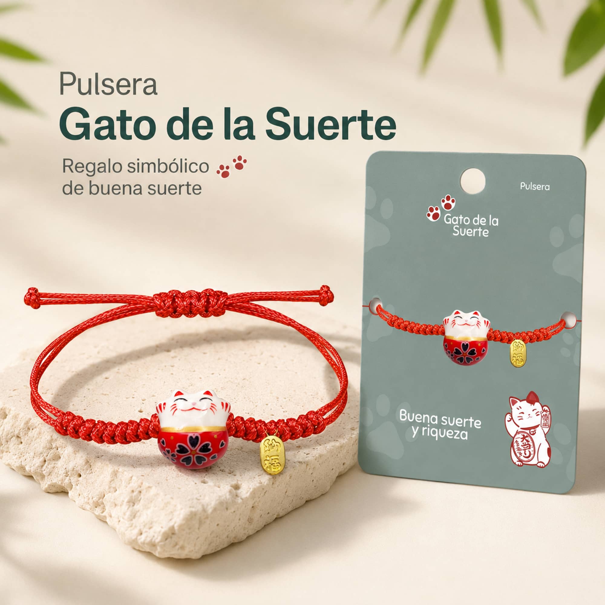 PULSERA HILO ENCERADO CON GATO DE SUERTE