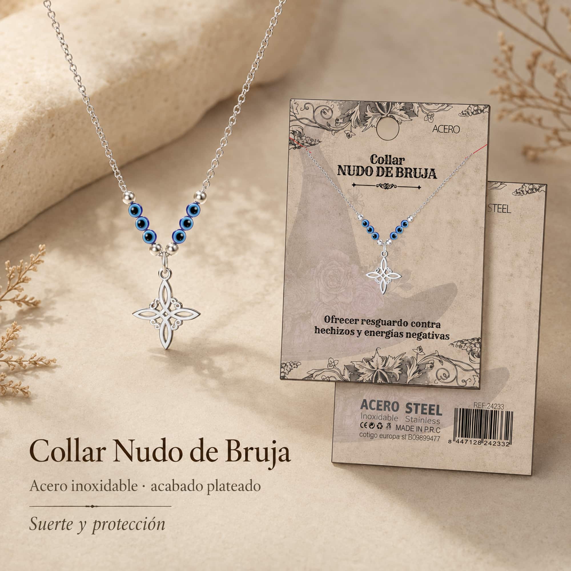 COLGANTE NUDO DE BRUJA ACERO COLOR PLATEADO