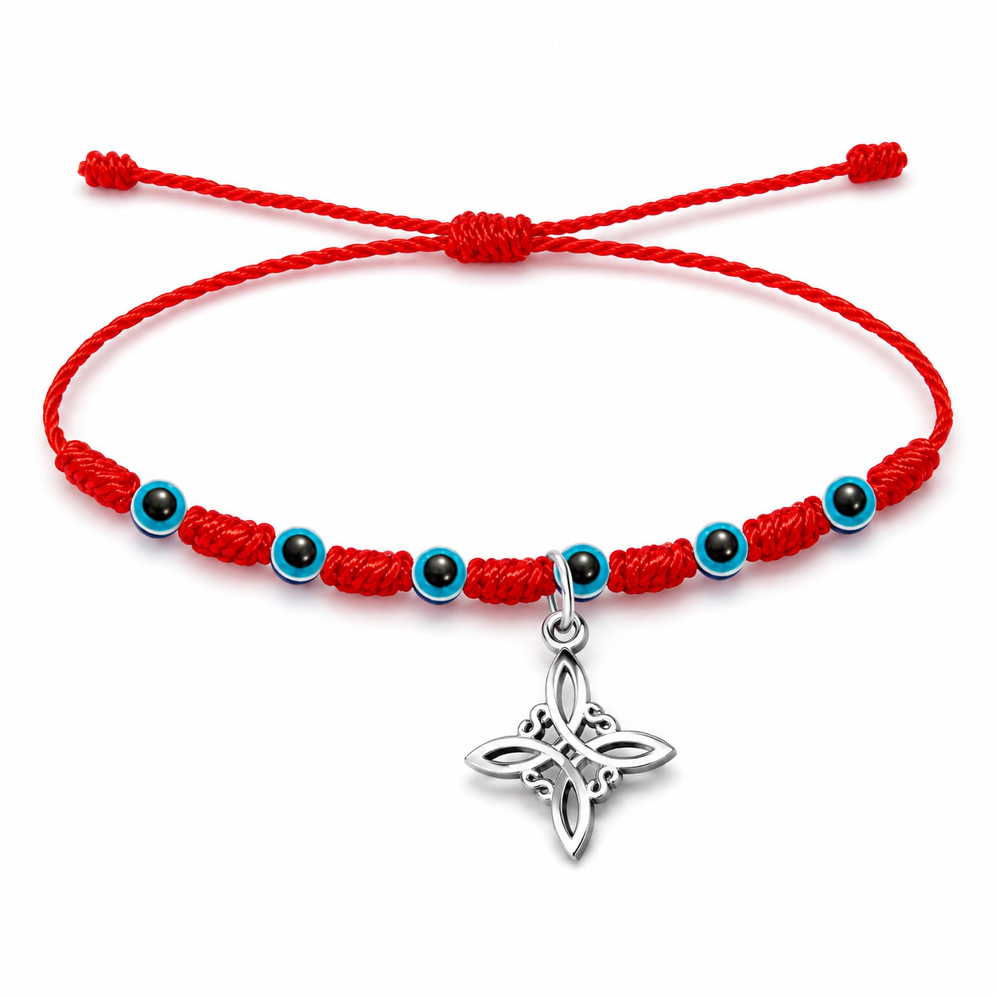 PULSERA 7 NUDOS CON OJO DE TURCO Y NUDO DE BRUJA ACERO PLATEADO