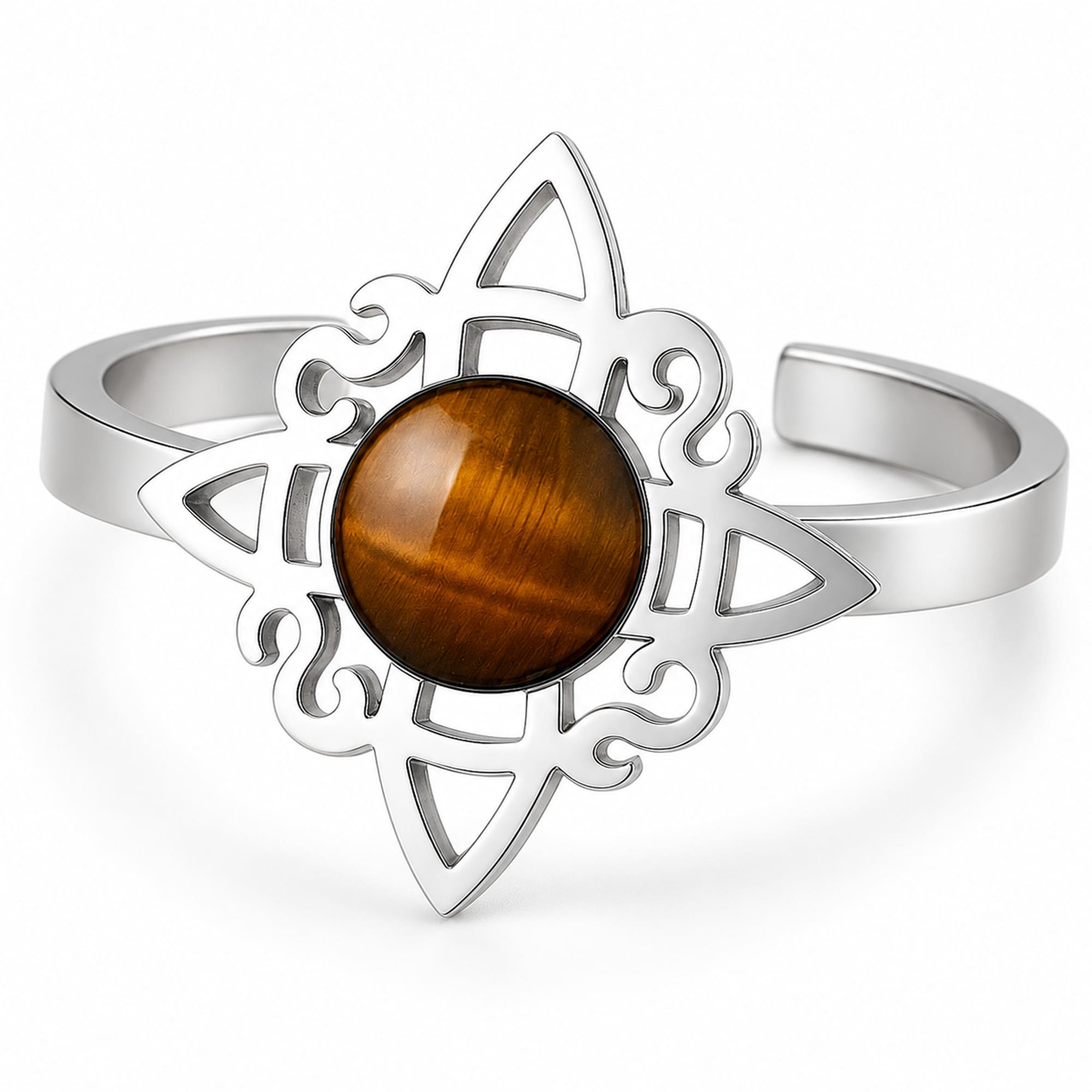 ANILLO NUDO DE BRUJA ACERO PLATEADO CON OJO DE TIGRE