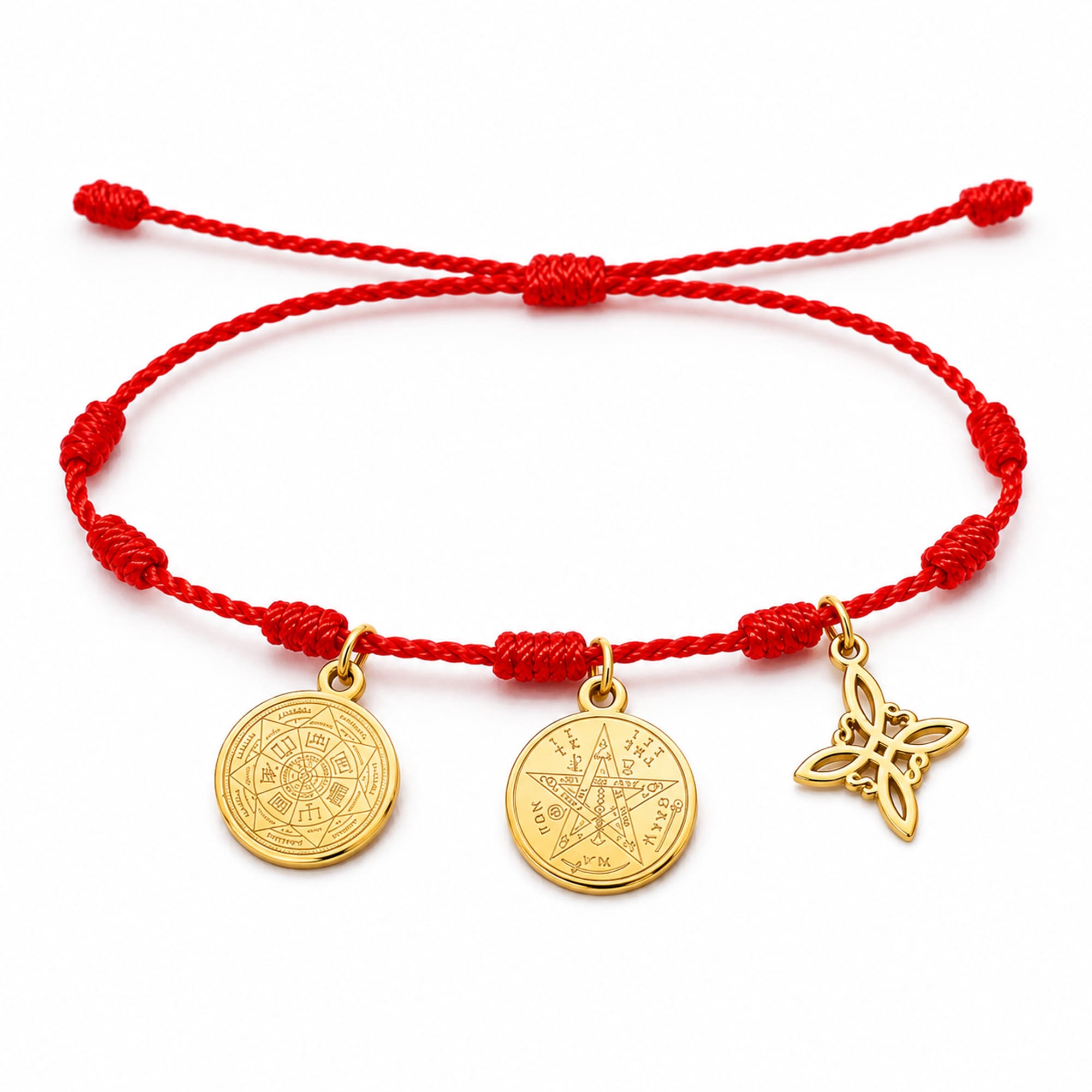 PULSERA 7 NUDOS CON TETRAGRAMMATON  NUDO DE BRUJA Y 7 ARCÁNGELES ACERO DORADO