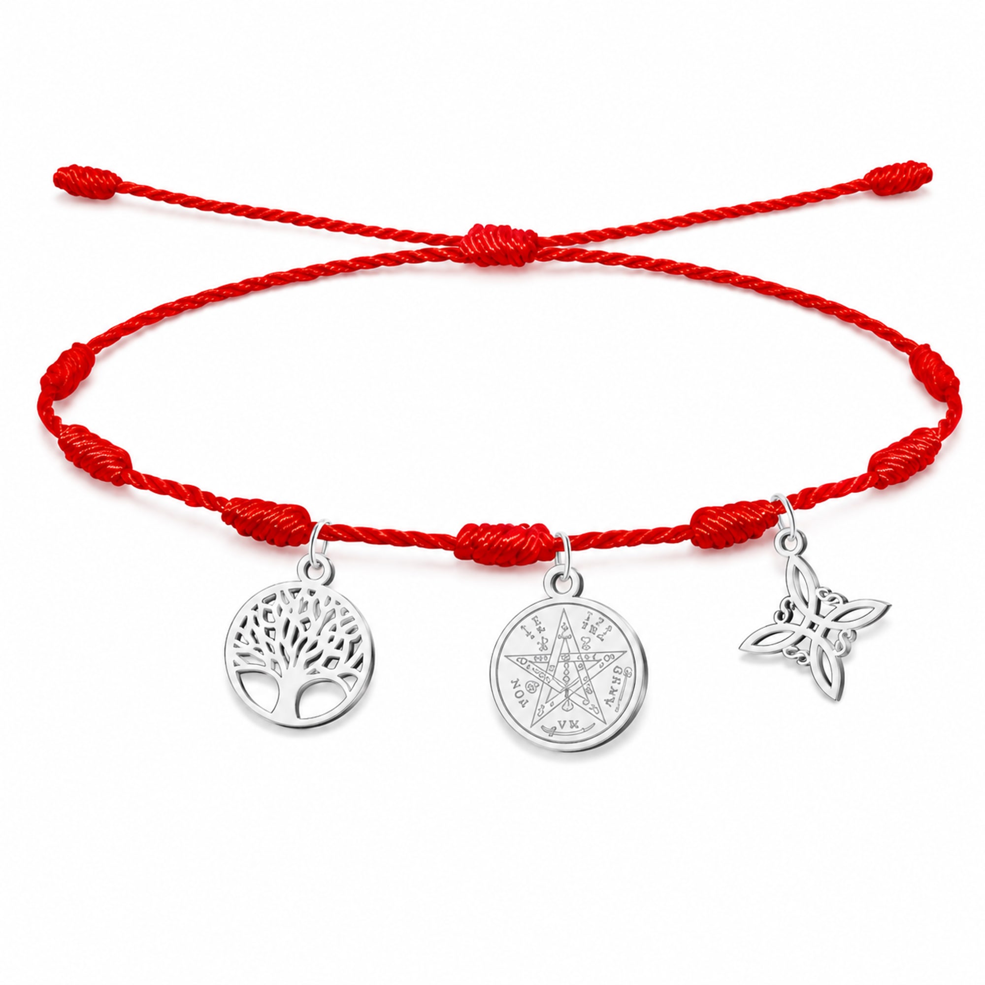 PULSERA 7 NUDOS CON TETRAGRAMMATON  NUDO DE BRUJA Y ARBOL DE LA VIDA ACERO PLATEADO