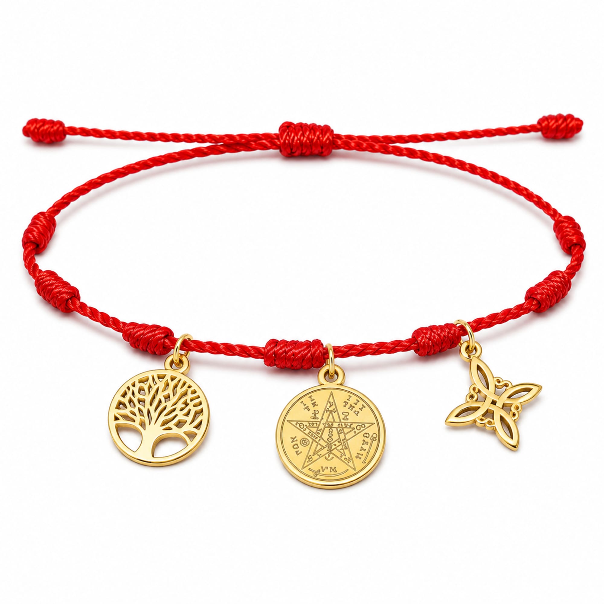 PULSERA 7 NUDOS CON TETRAGRAMMATON  NUDO DE BRUJA Y ARBOL DE LA VIDA ACERO DORADO
