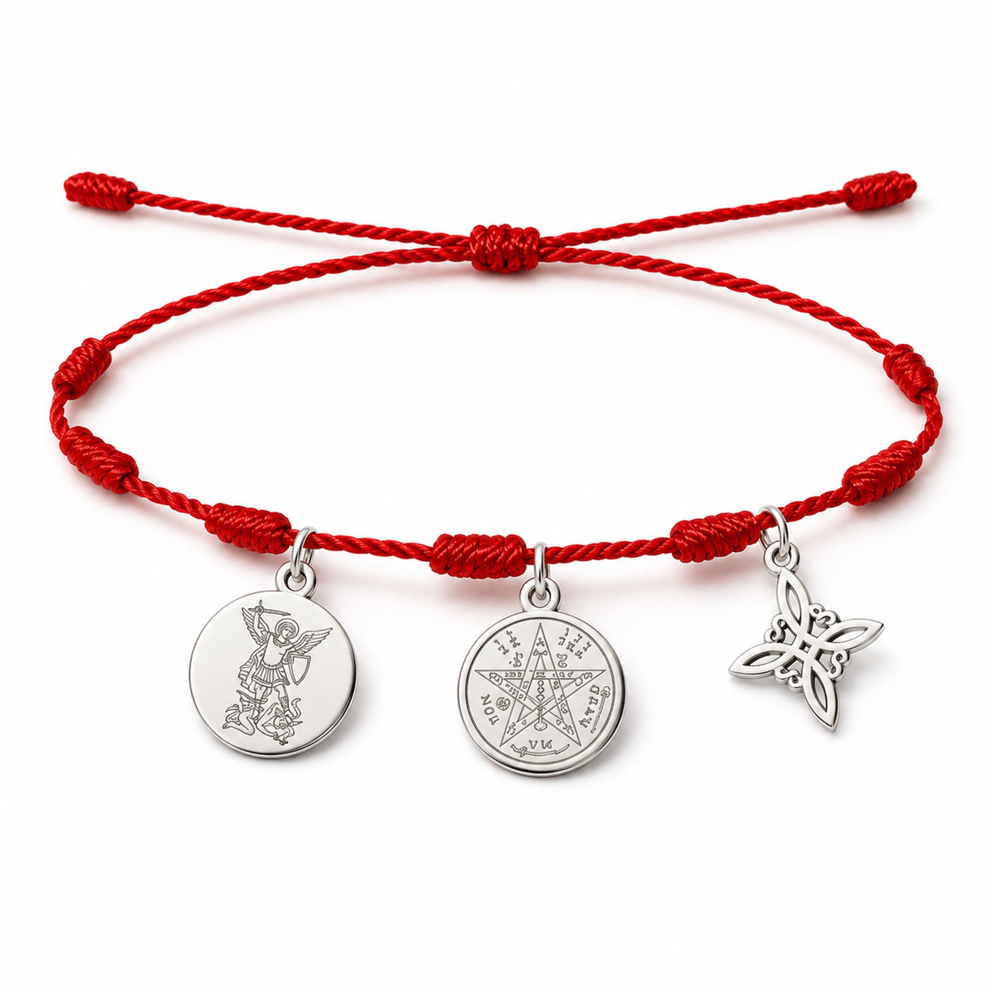 PULSERA 7 NUDOS CON TETRAGRÁMATON  NUDO DE BRUJA Y SAN MIGUEL ARCÁNGEL ACERO PLATEADO