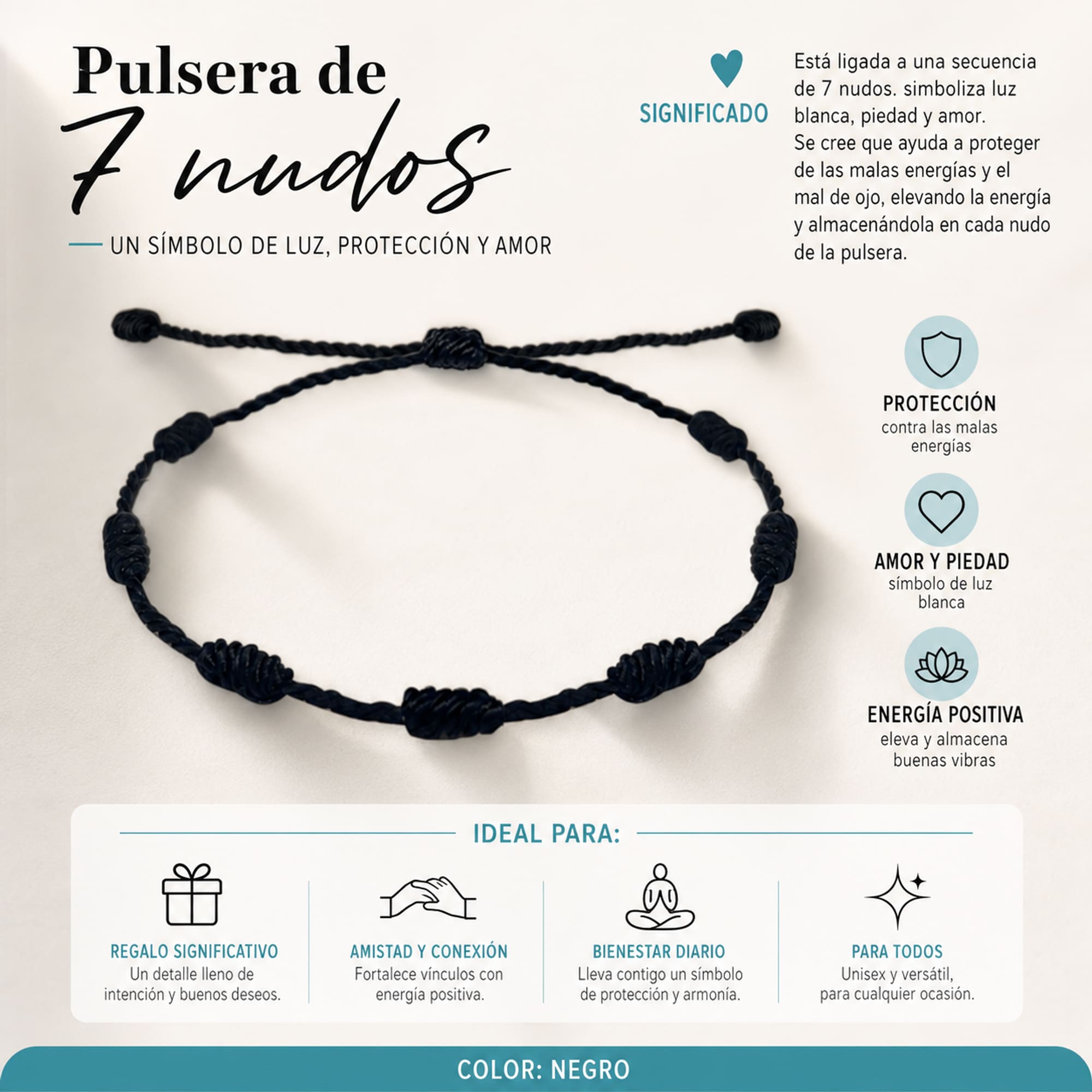 PULSERA 7 NUDOS COLOR NEGRO