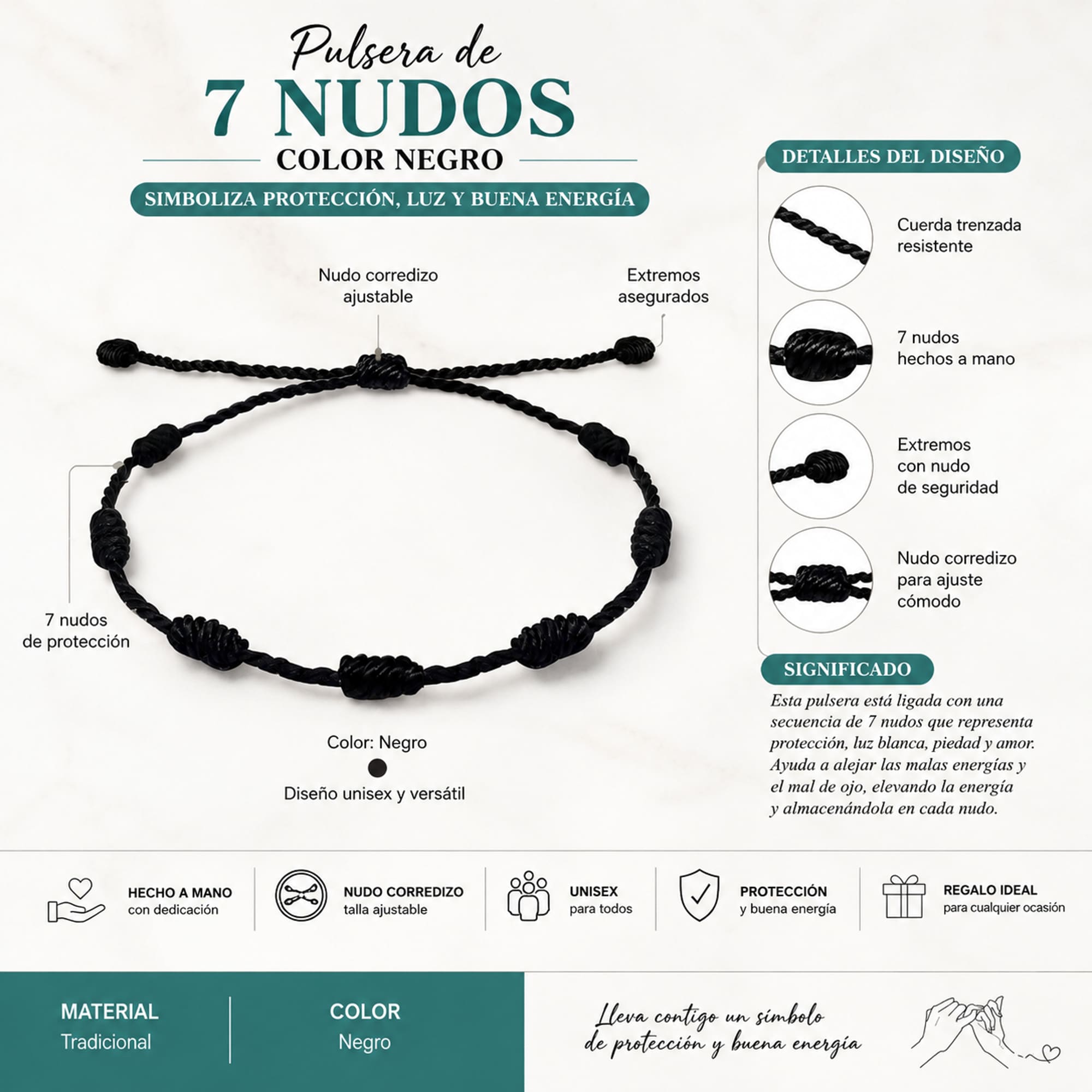 PULSERA 7 NUDOS COLOR NEGRO