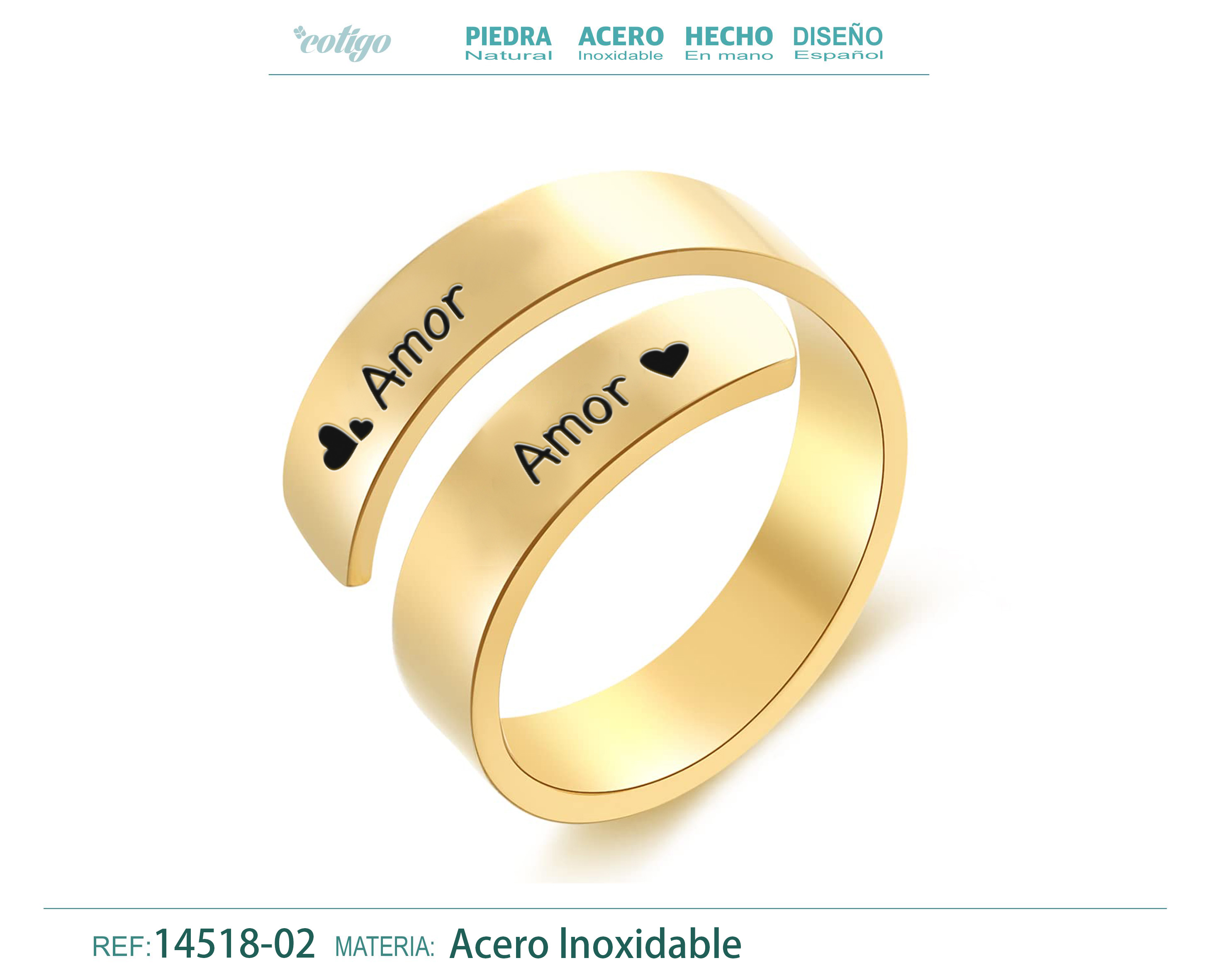 Anillo Acero con Mensaje Español Dorado