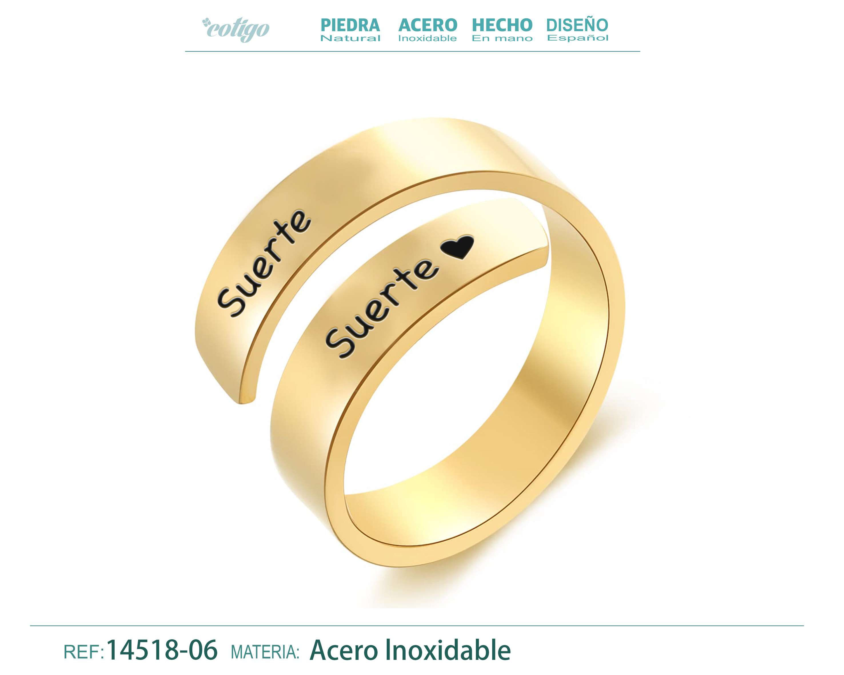 Anillo Acero con Mensaje Español Dorado