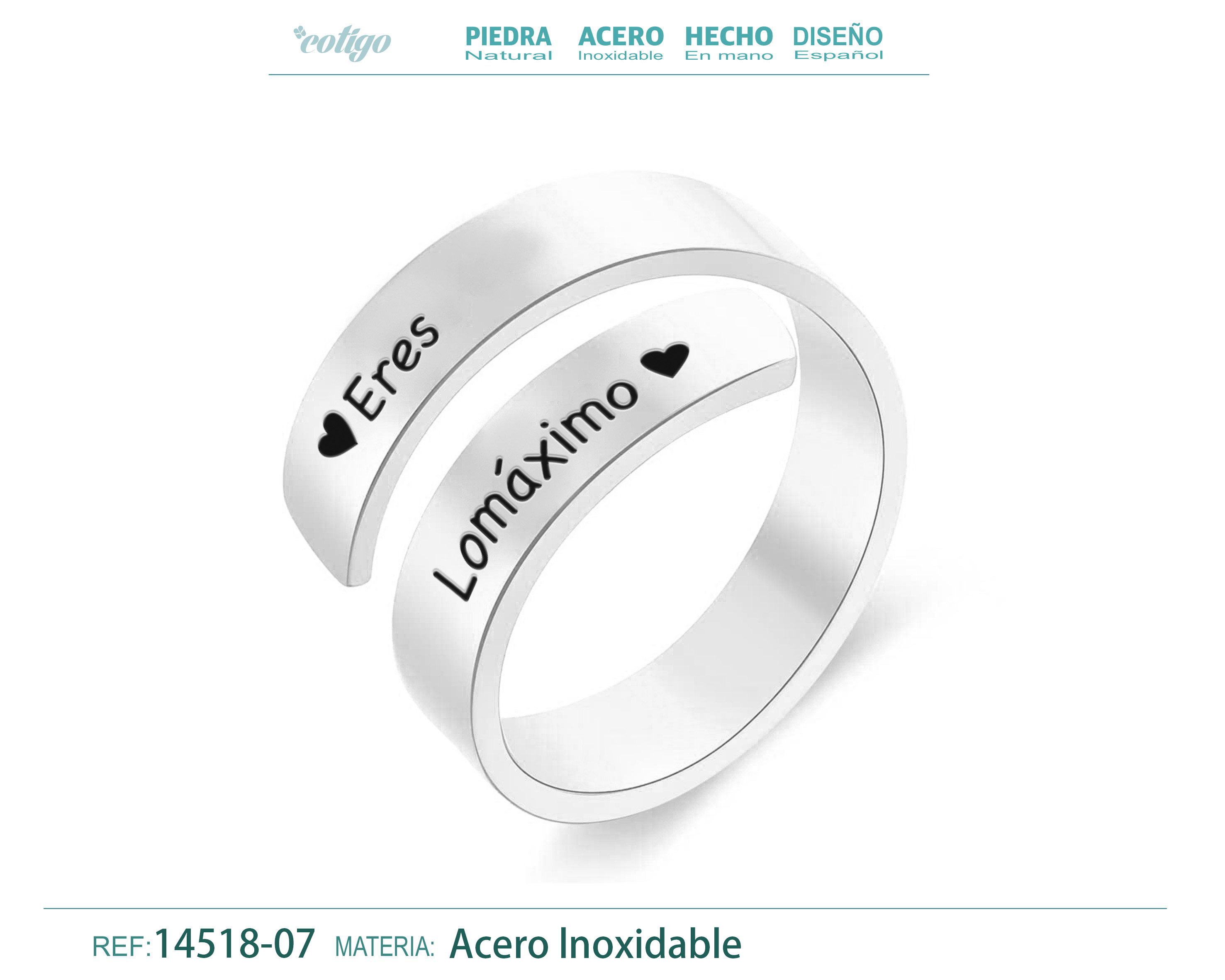 Anillo Acero con Mensaje Español Plateado