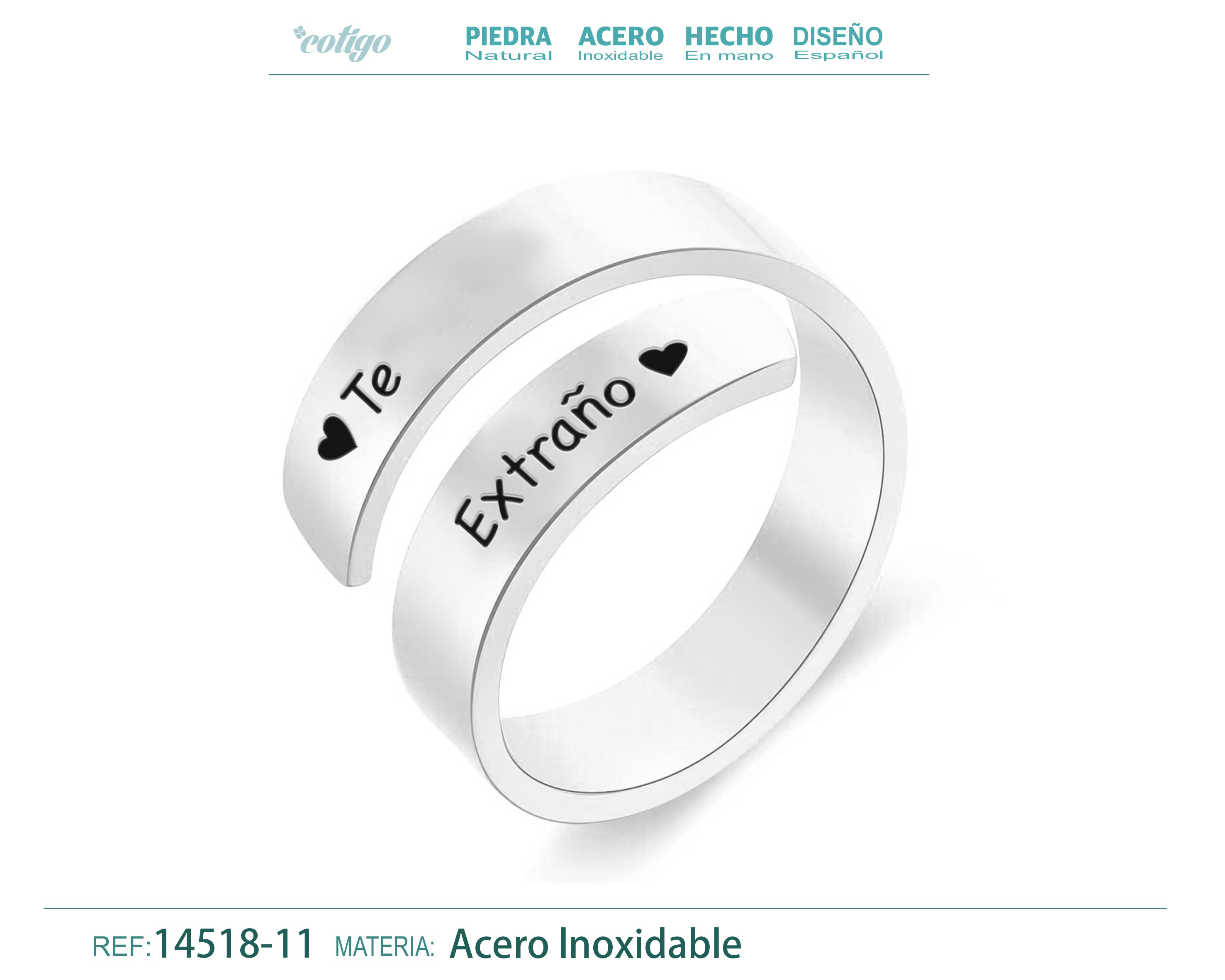 Anillo Acero con Mensaje Español Plateado