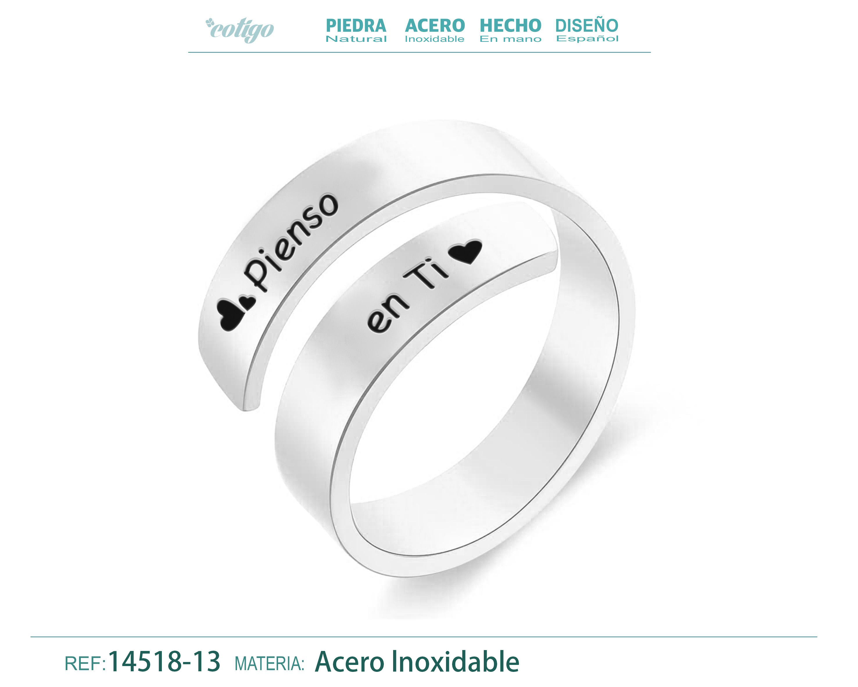 Anillo Acero con Mensaje Español Plateado
