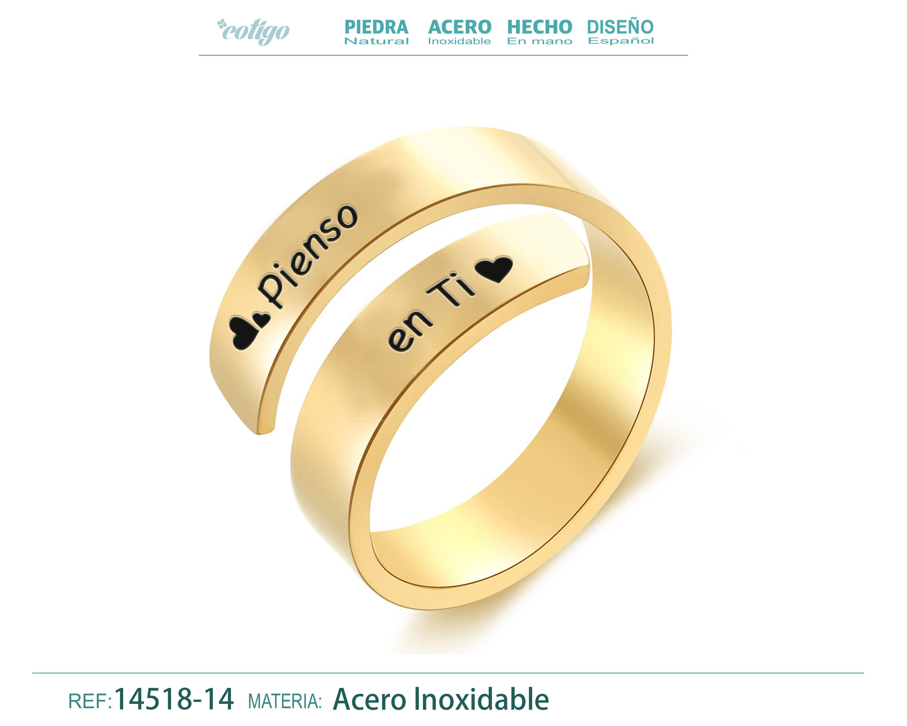 Anillo Acero con Mensaje Español Dorado