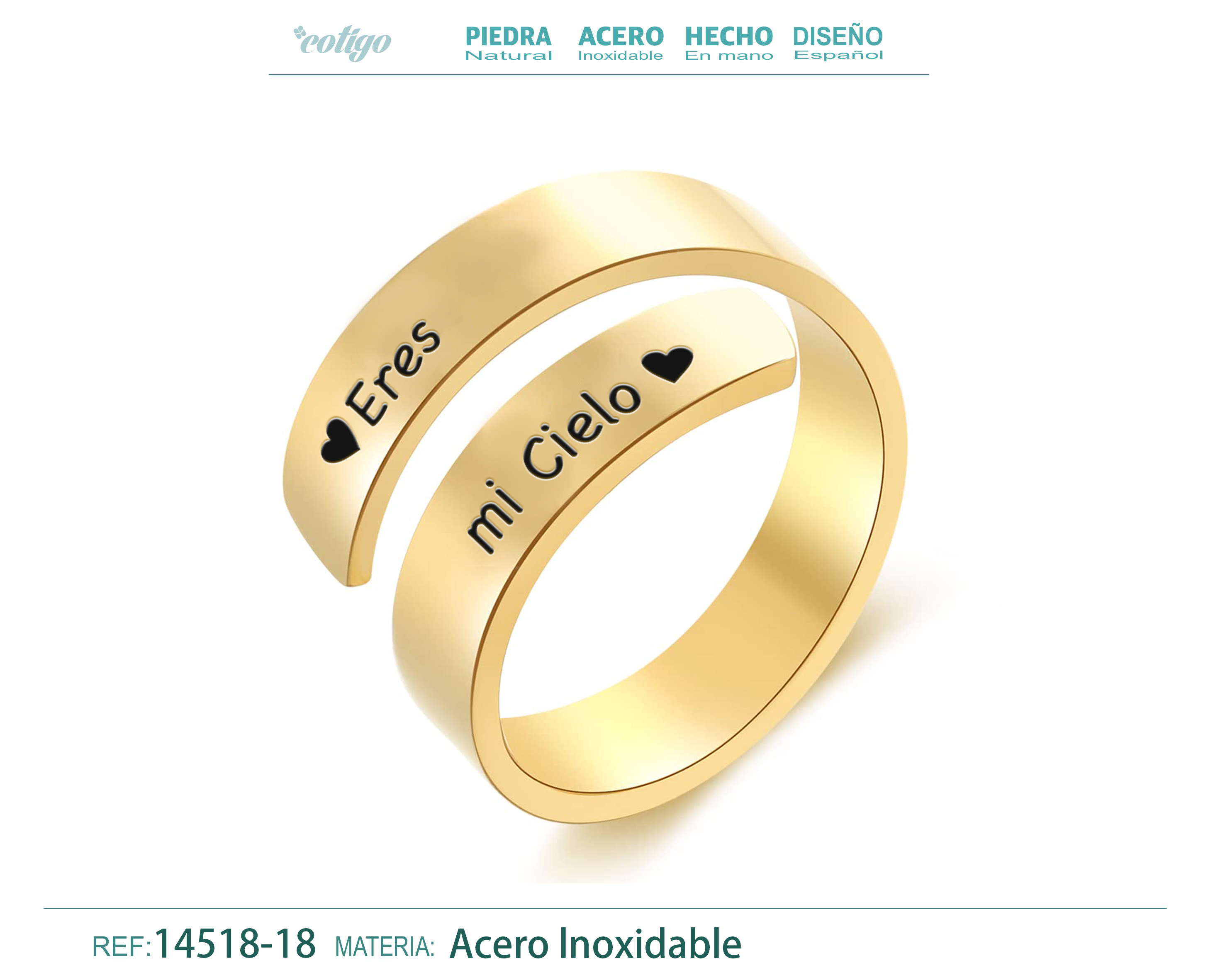 Anillo Acero con Mensaje Español Dorado