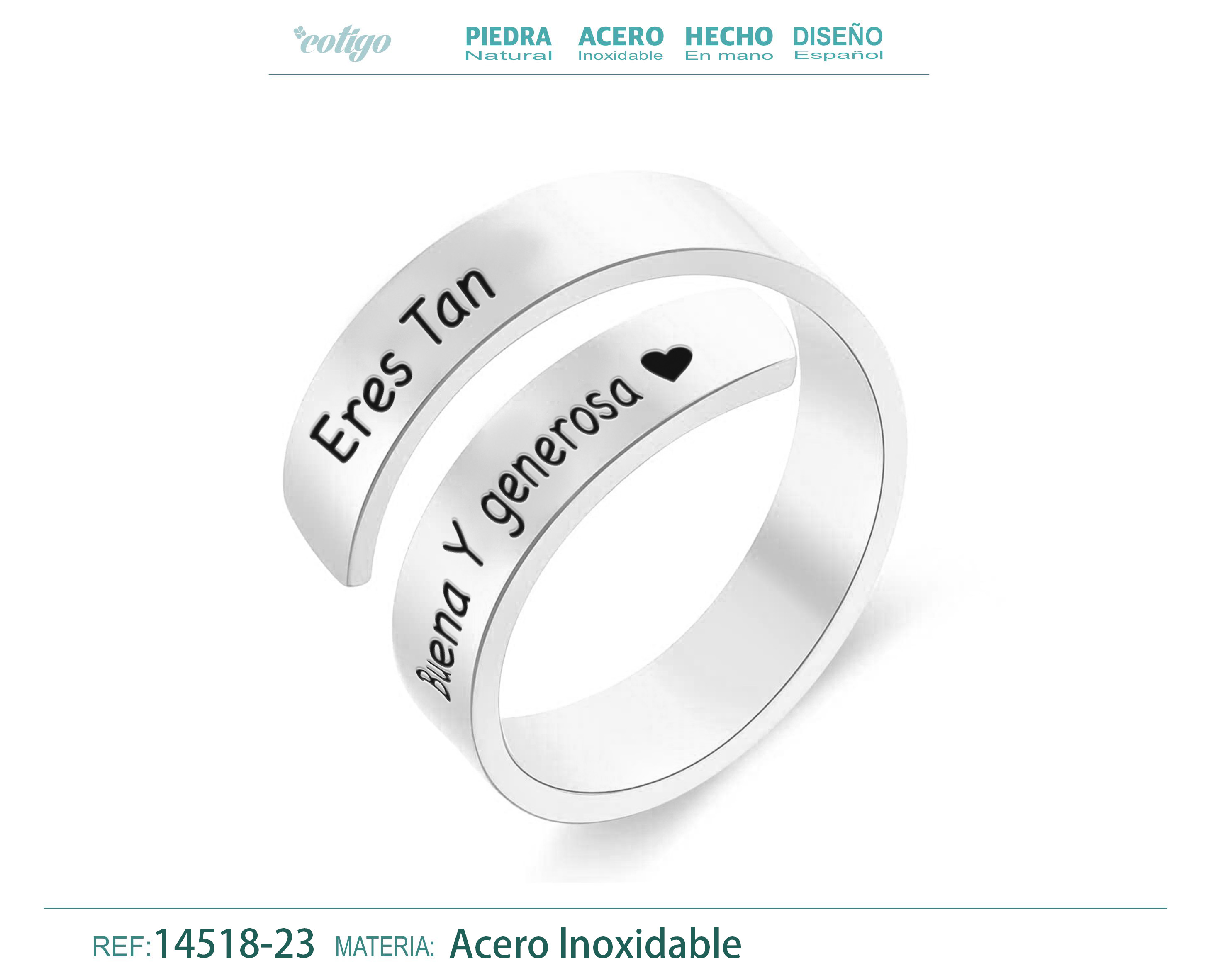 Anillo Acero con Mensaje Español Plateado