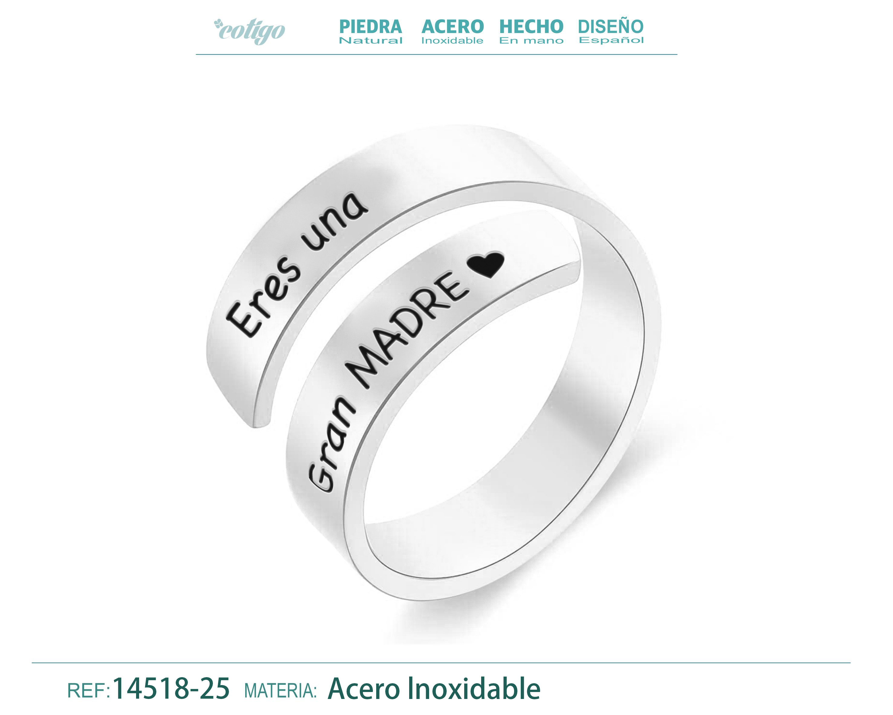Anillo Acero con Mensaje Español Plateado
