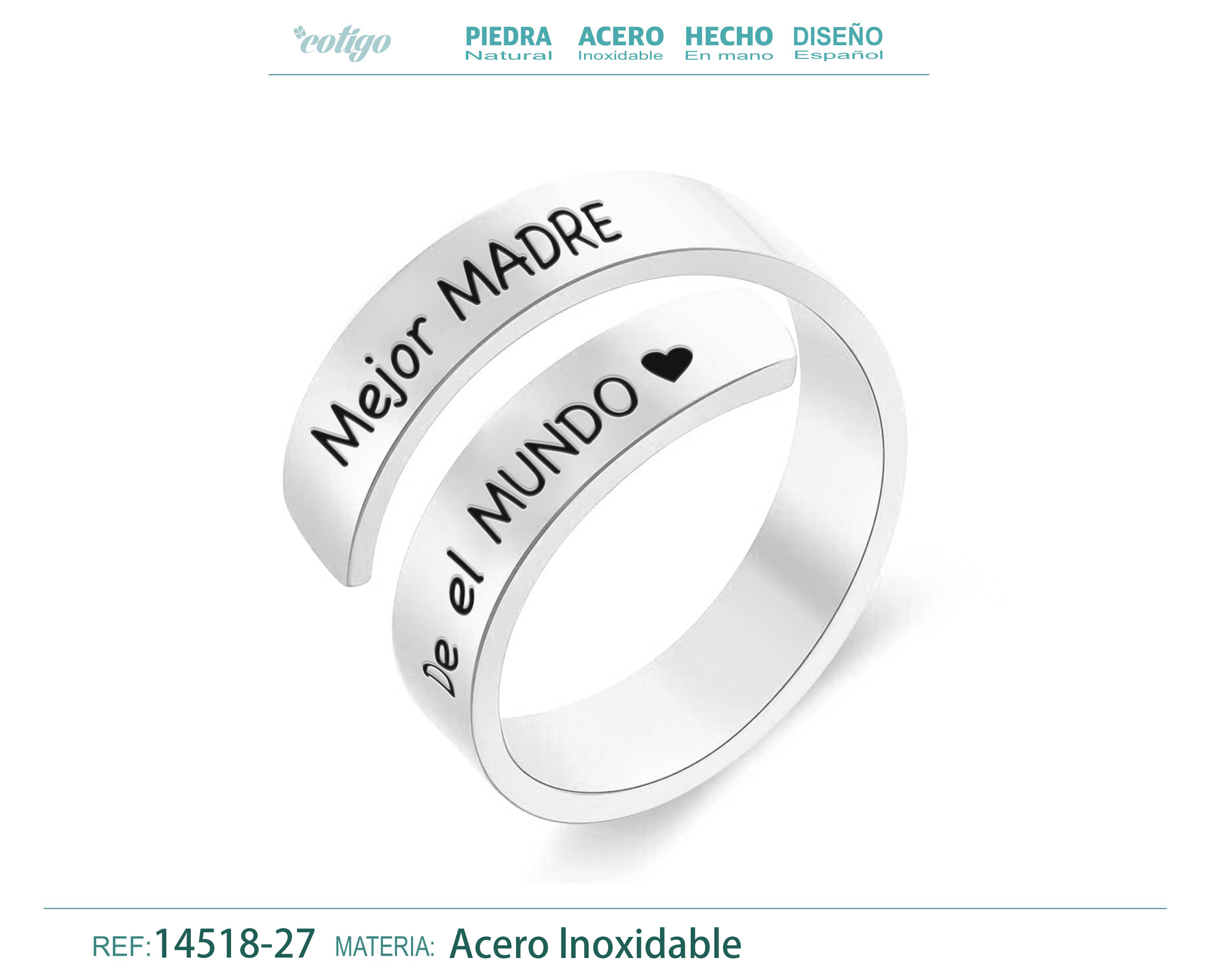 Anillo Acero con Mensaje Español Plateado