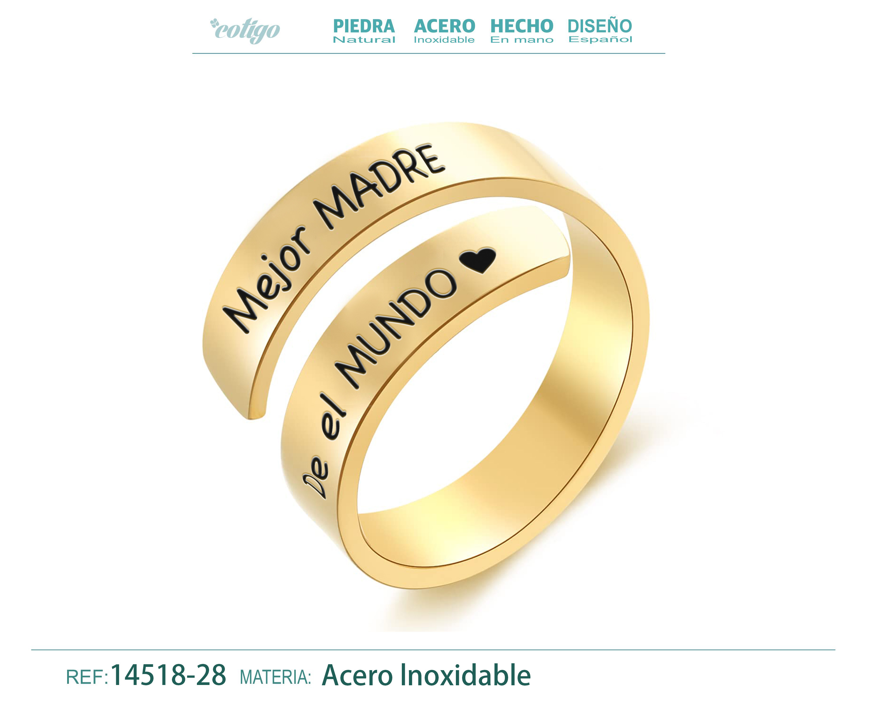 Anillo Acero con Mensaje Español Dorado