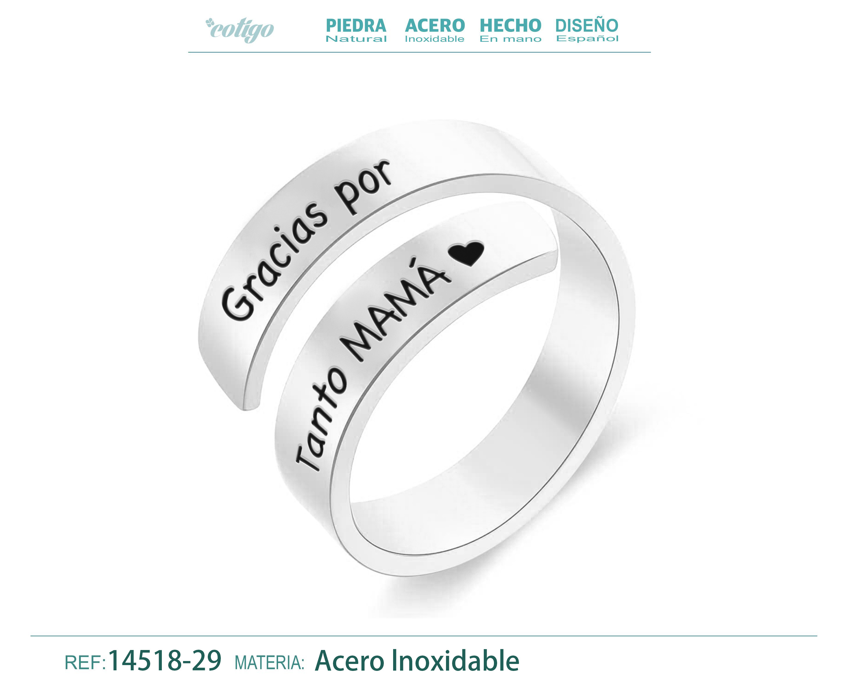 Anillo Acero con Mensaje Español Plateado