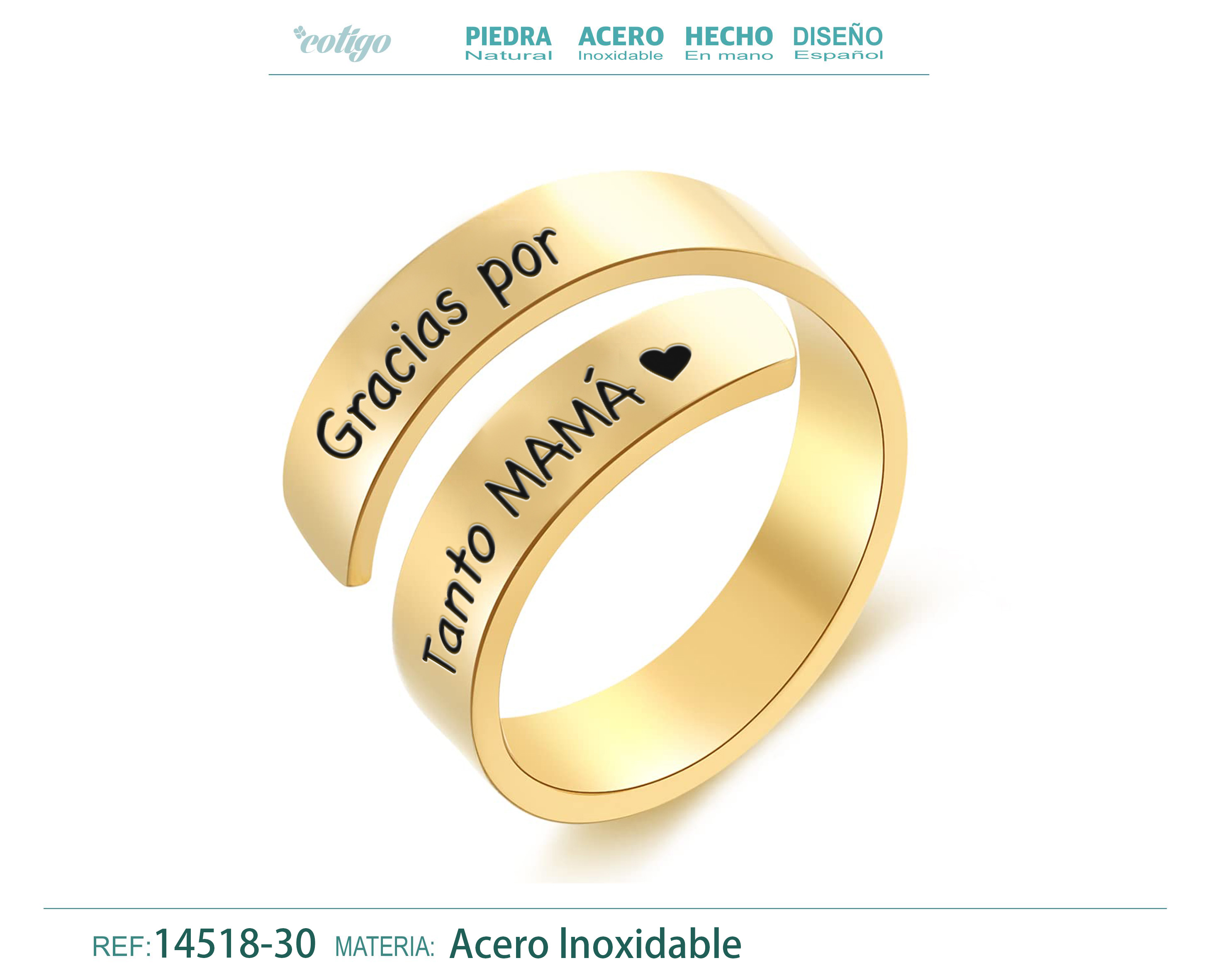 Anillo Acero con Mensaje Español Dorado