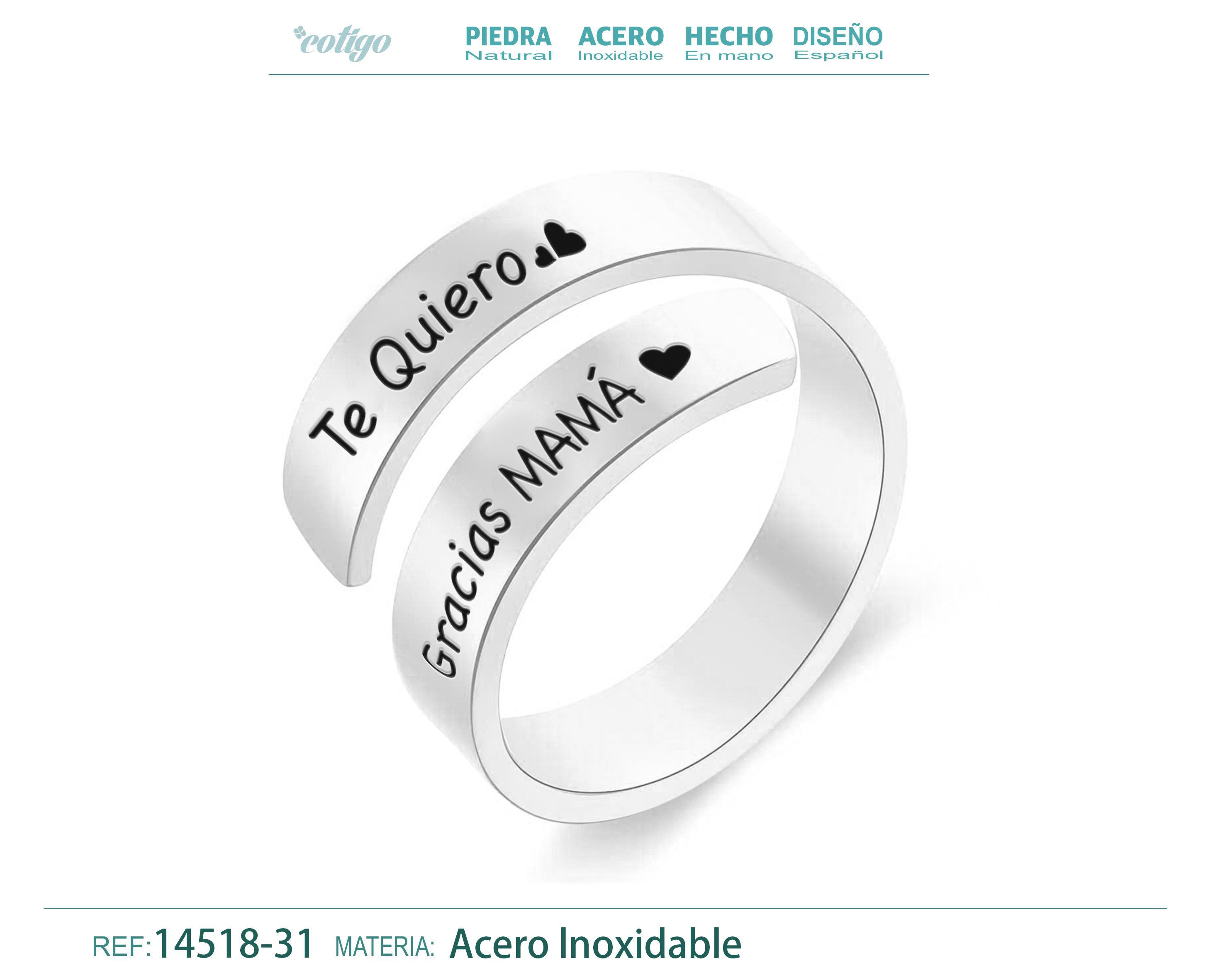 Anillo Acero con Mensaje Español Plateado