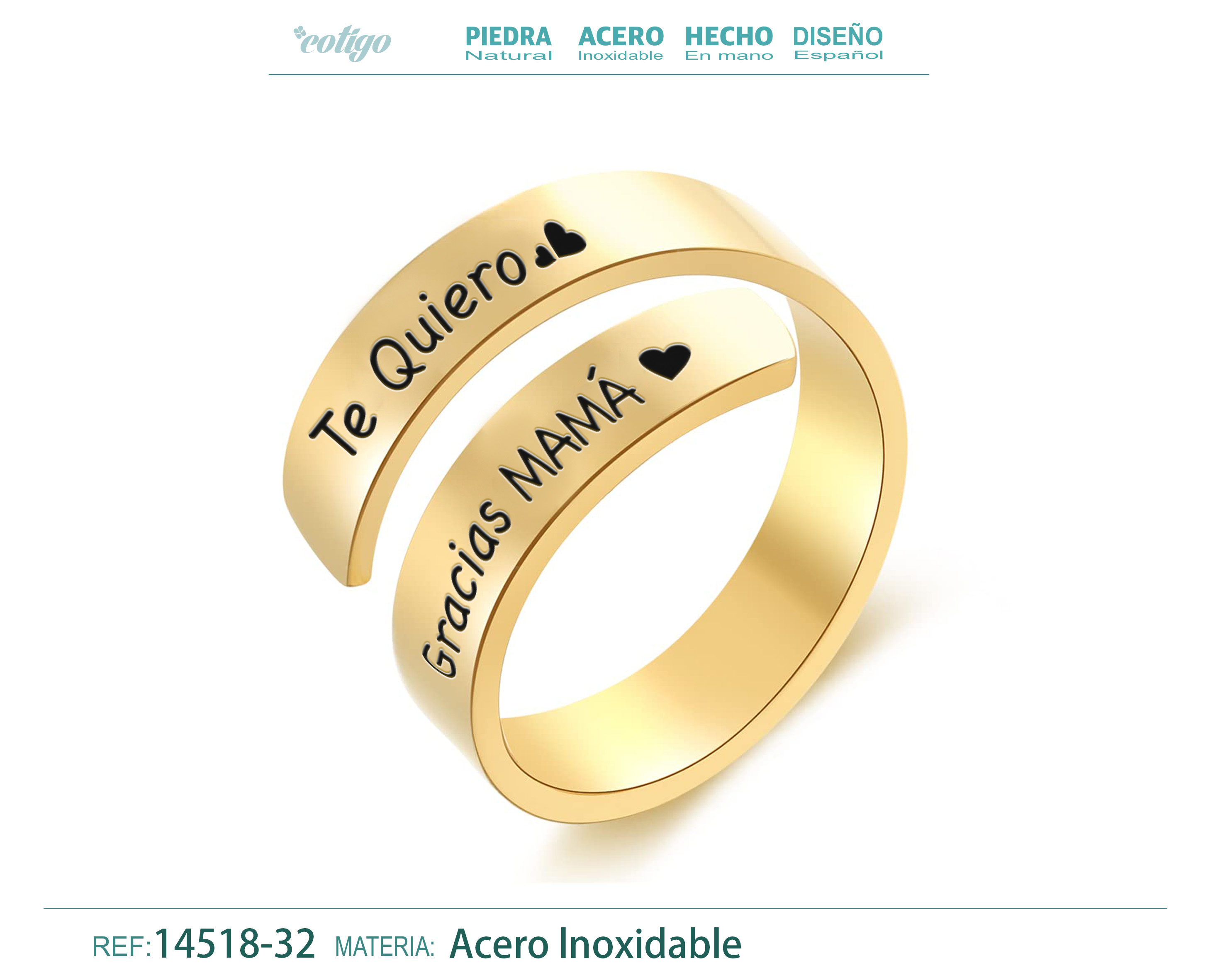 Anillo Acero con Mensaje Español Dorado