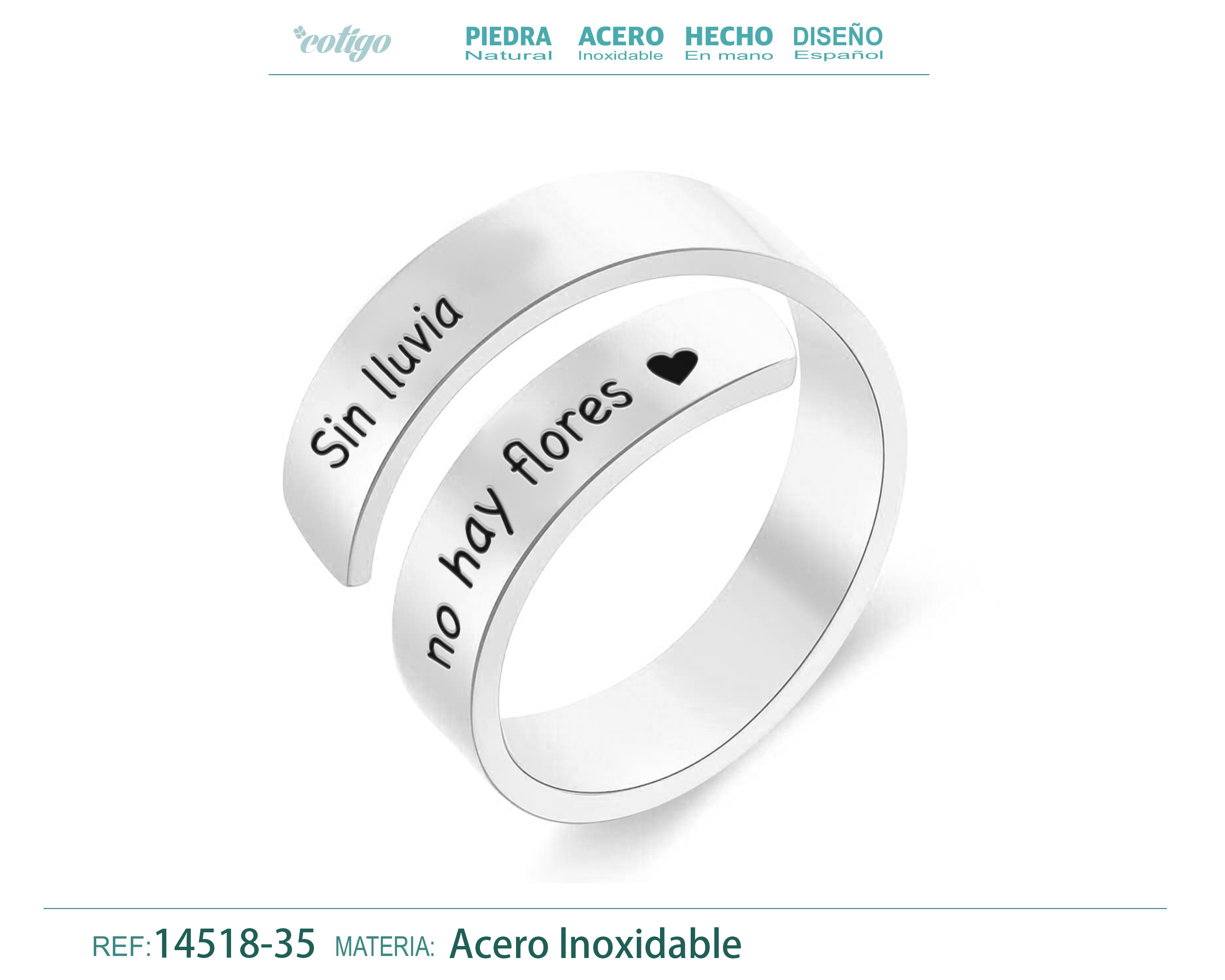 Anillo Acero con Mensaje Español Plateado