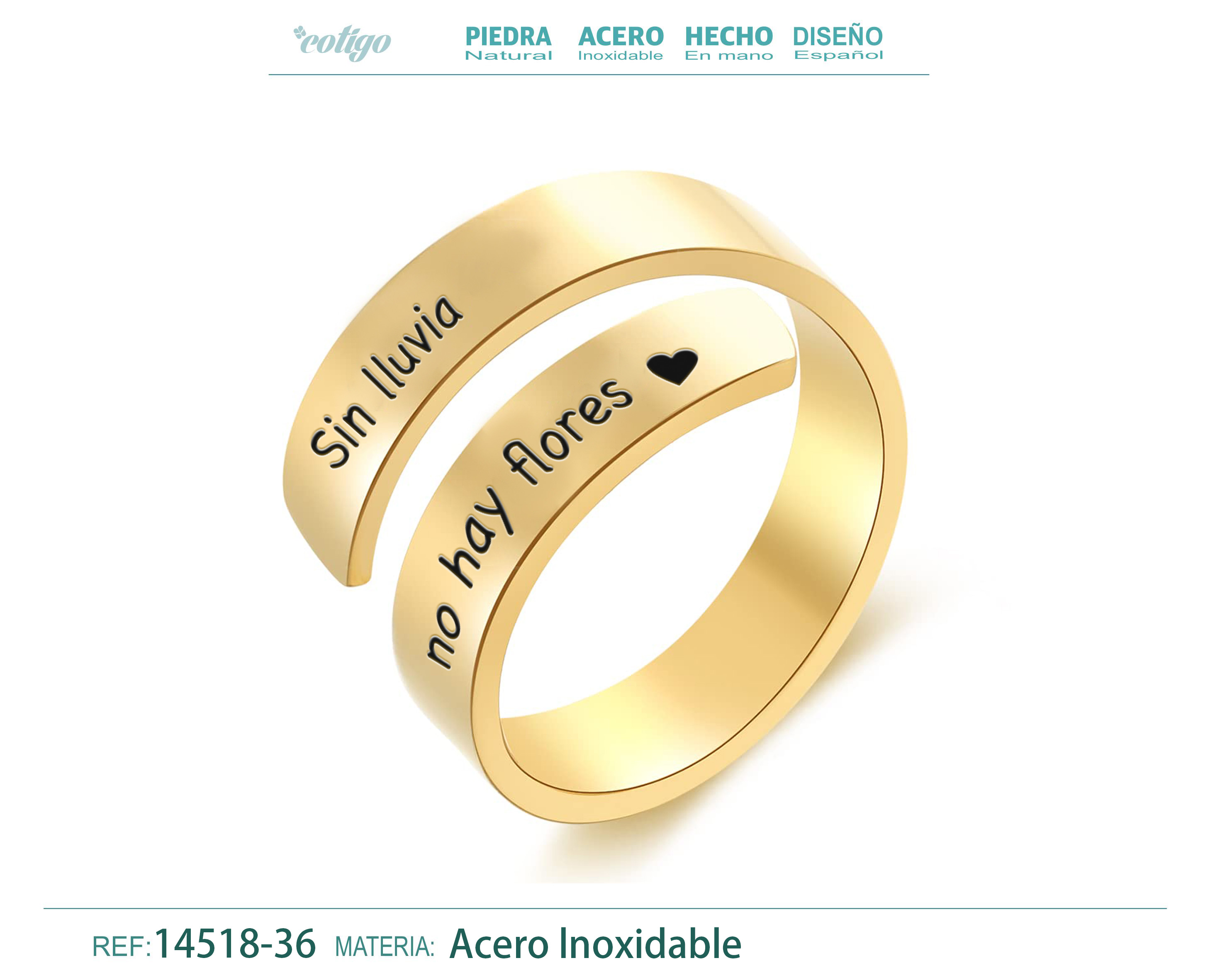 Anillo Acero con Mensaje Español Dorado