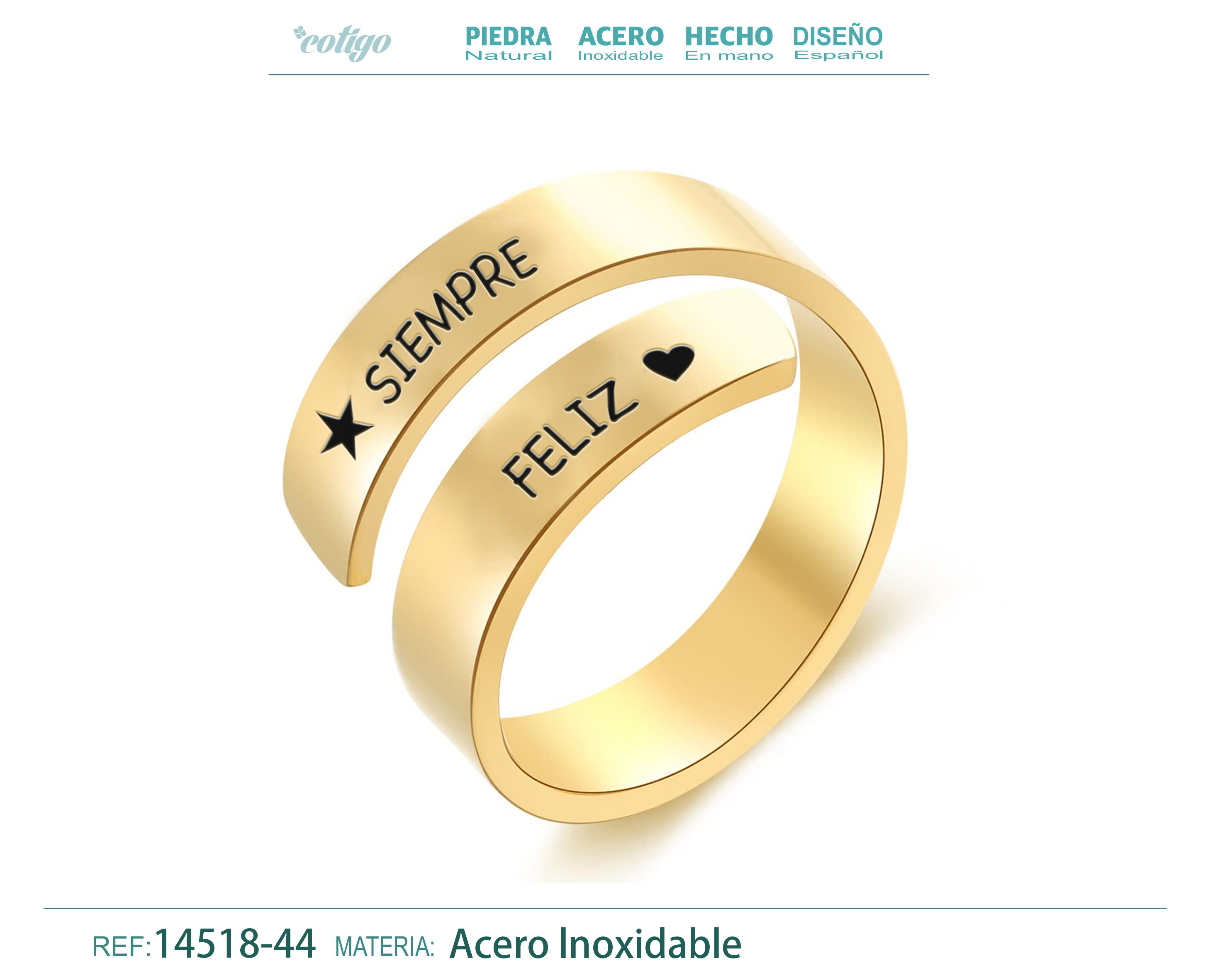 Anillo Acero con Mensaje Español Dorado