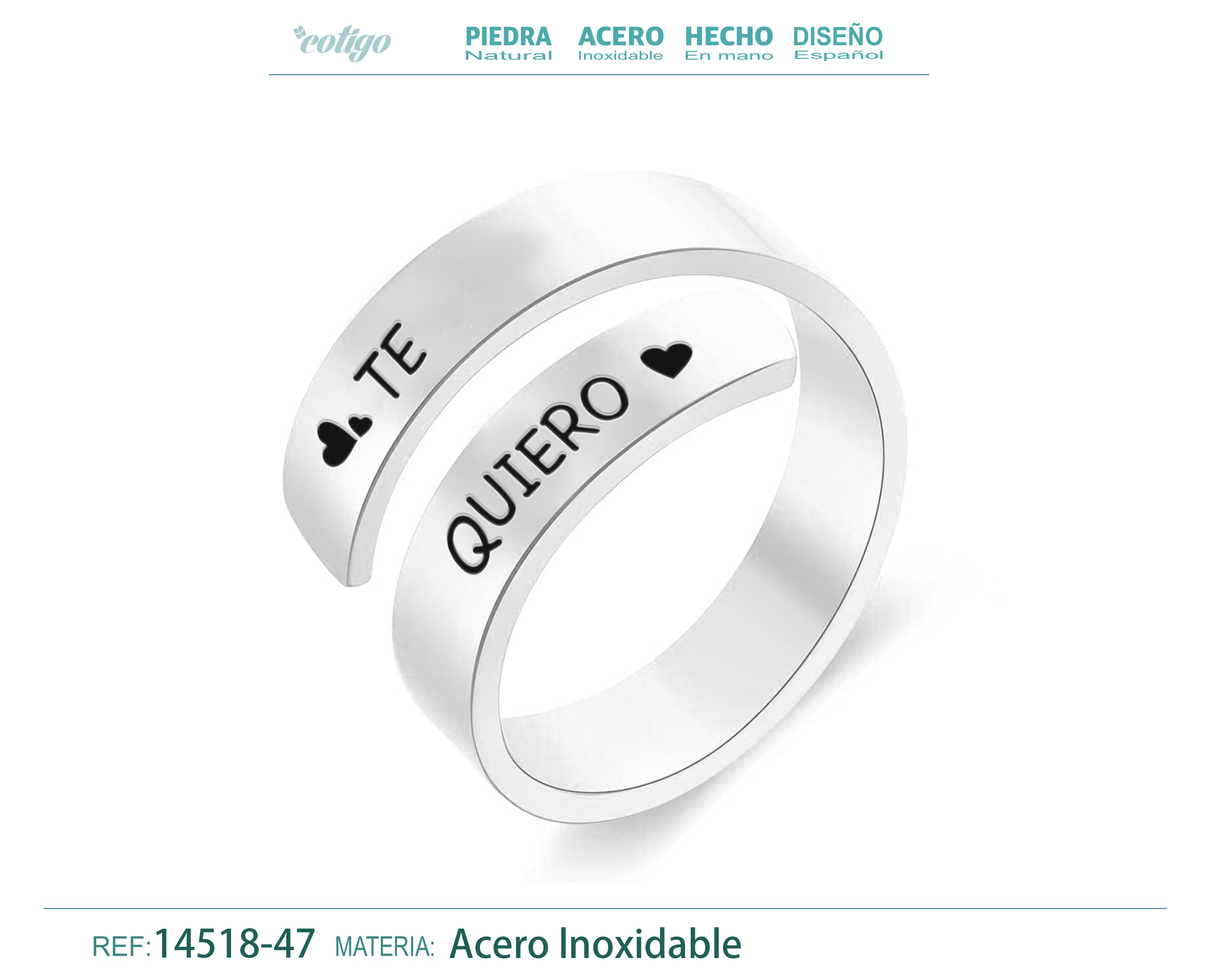 Anillo Acero con Mensaje Español Plateado