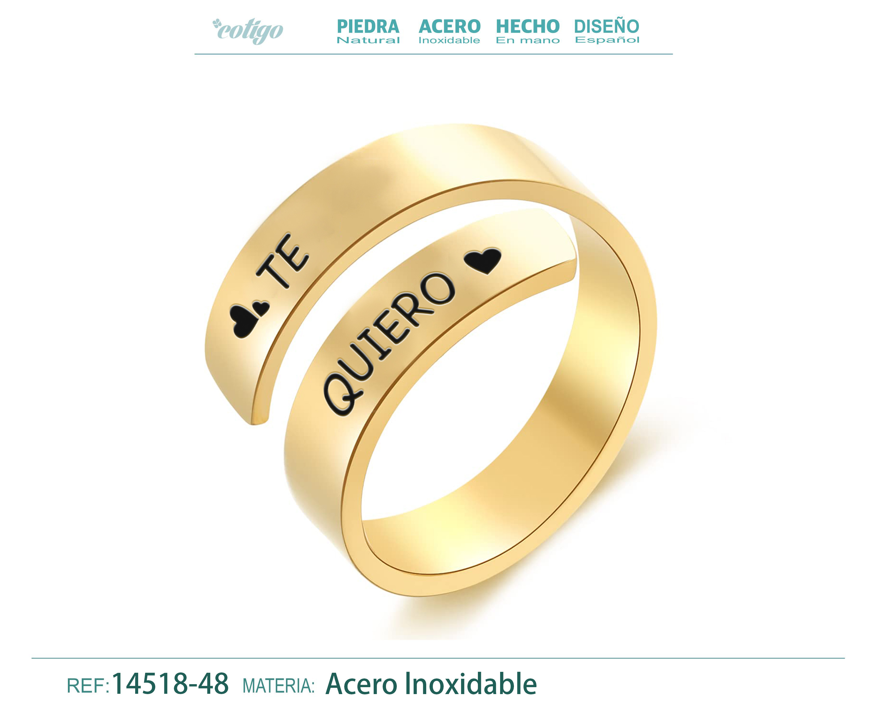 Anillo Acero con Mensaje Español Dorado