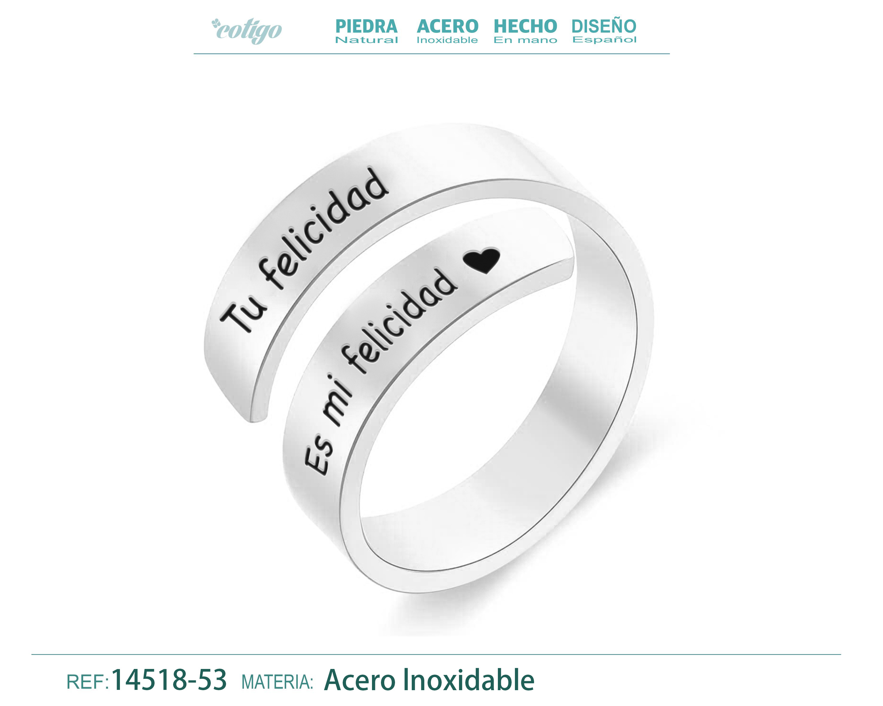 Anillo Acero con Mensaje Español Plateado