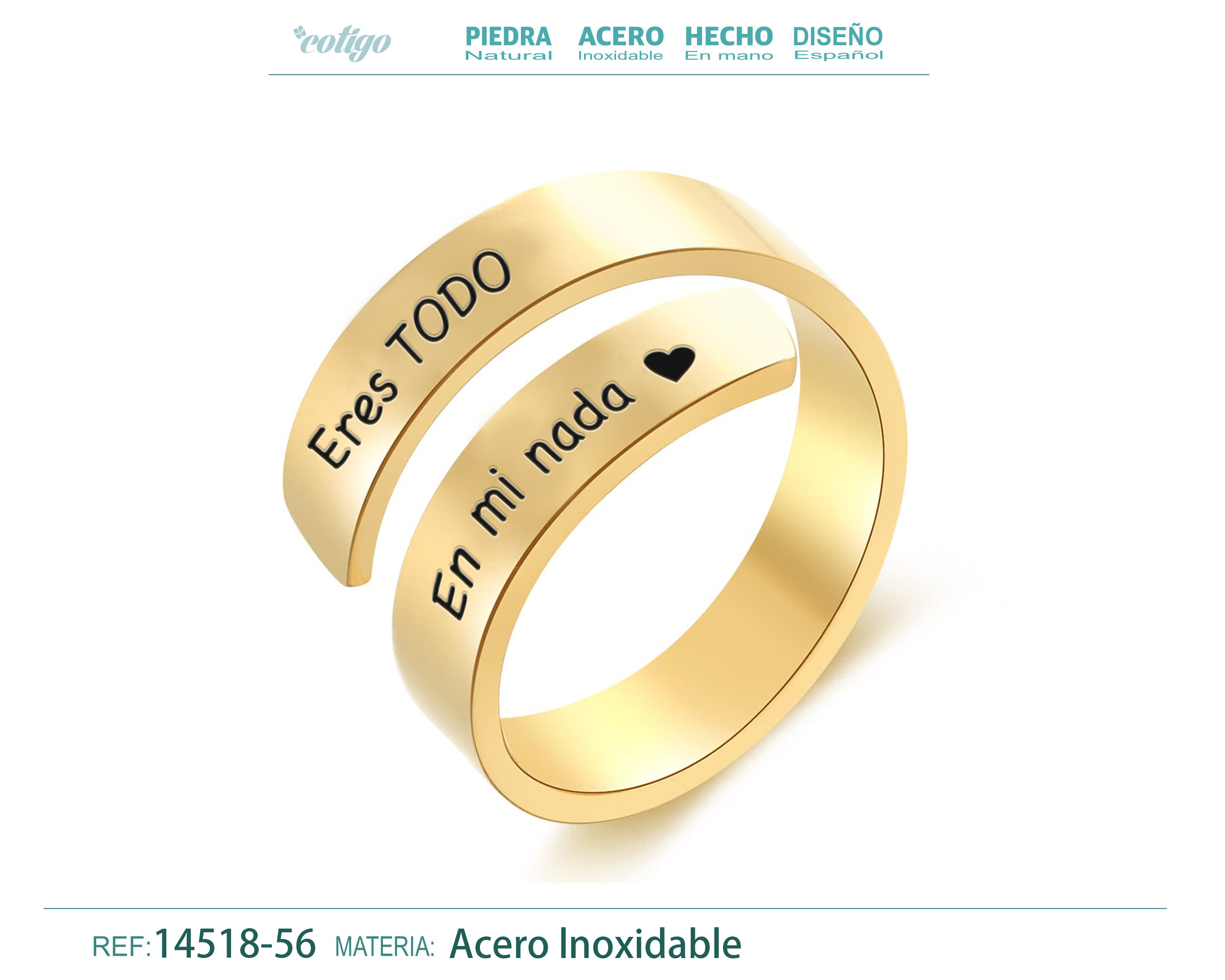 Anillo Acero con Mensaje Español Dorado