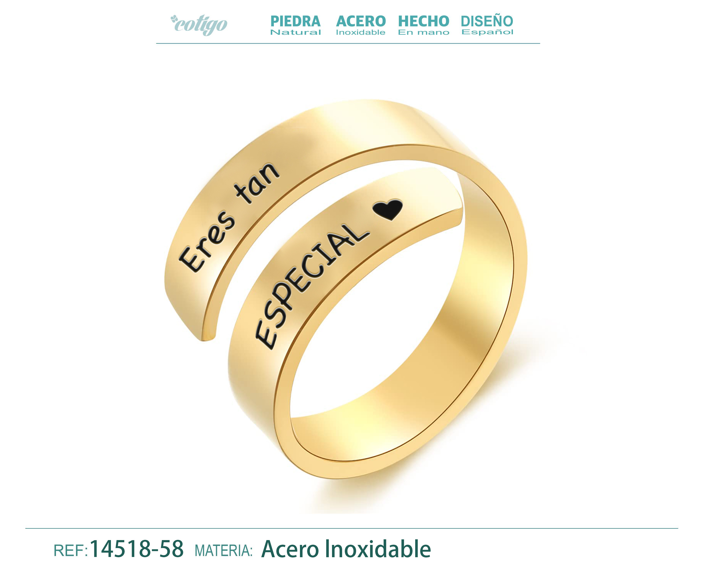 Anillo Acero con Mensaje Español Dorado