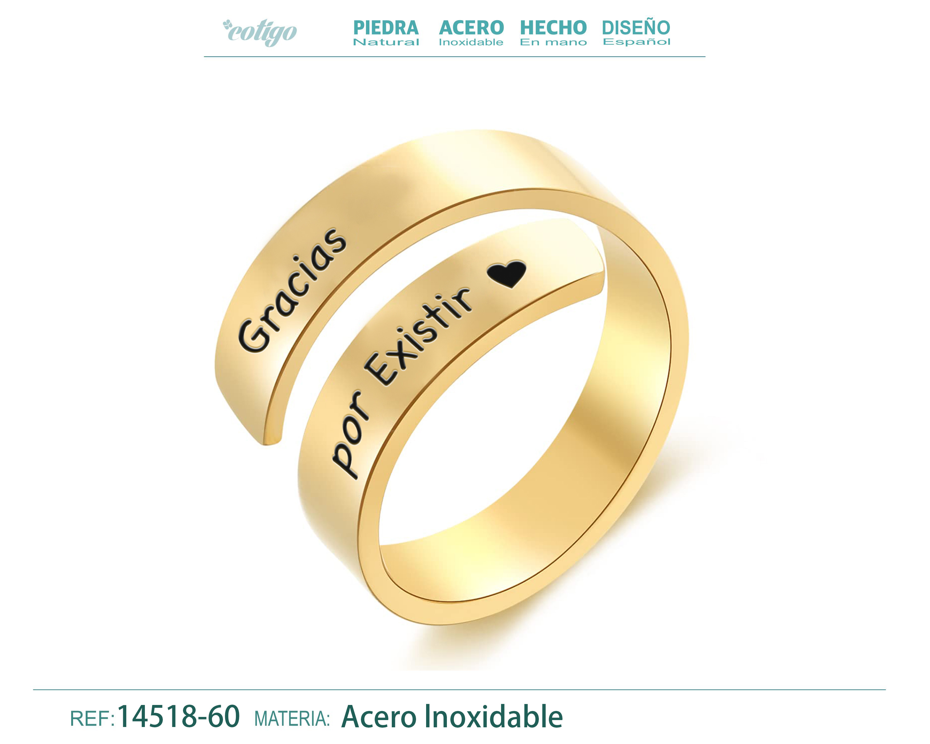 Anillo Acero con Mensaje Español Dorado