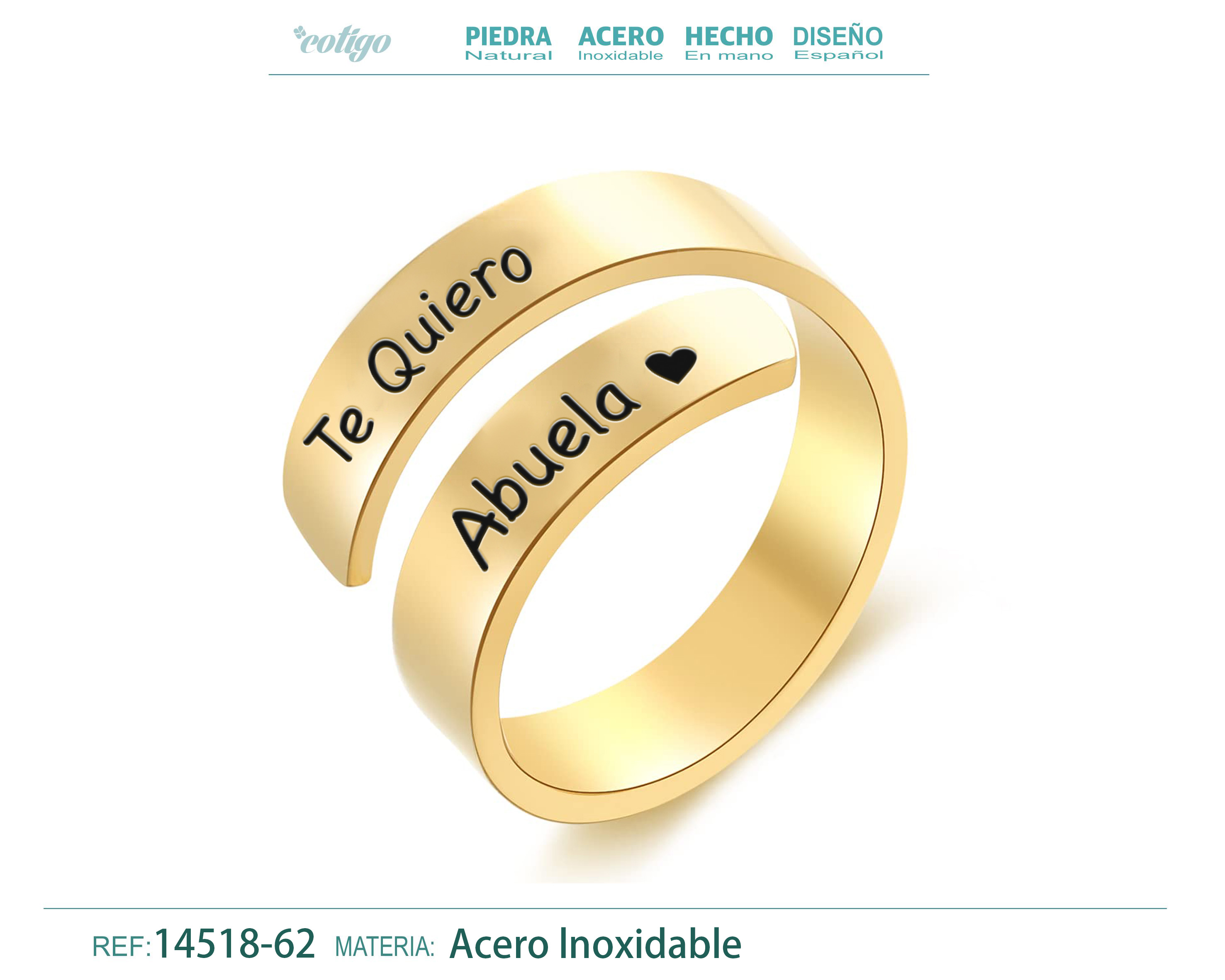 Anillo Acero con Mensaje Español Dorado