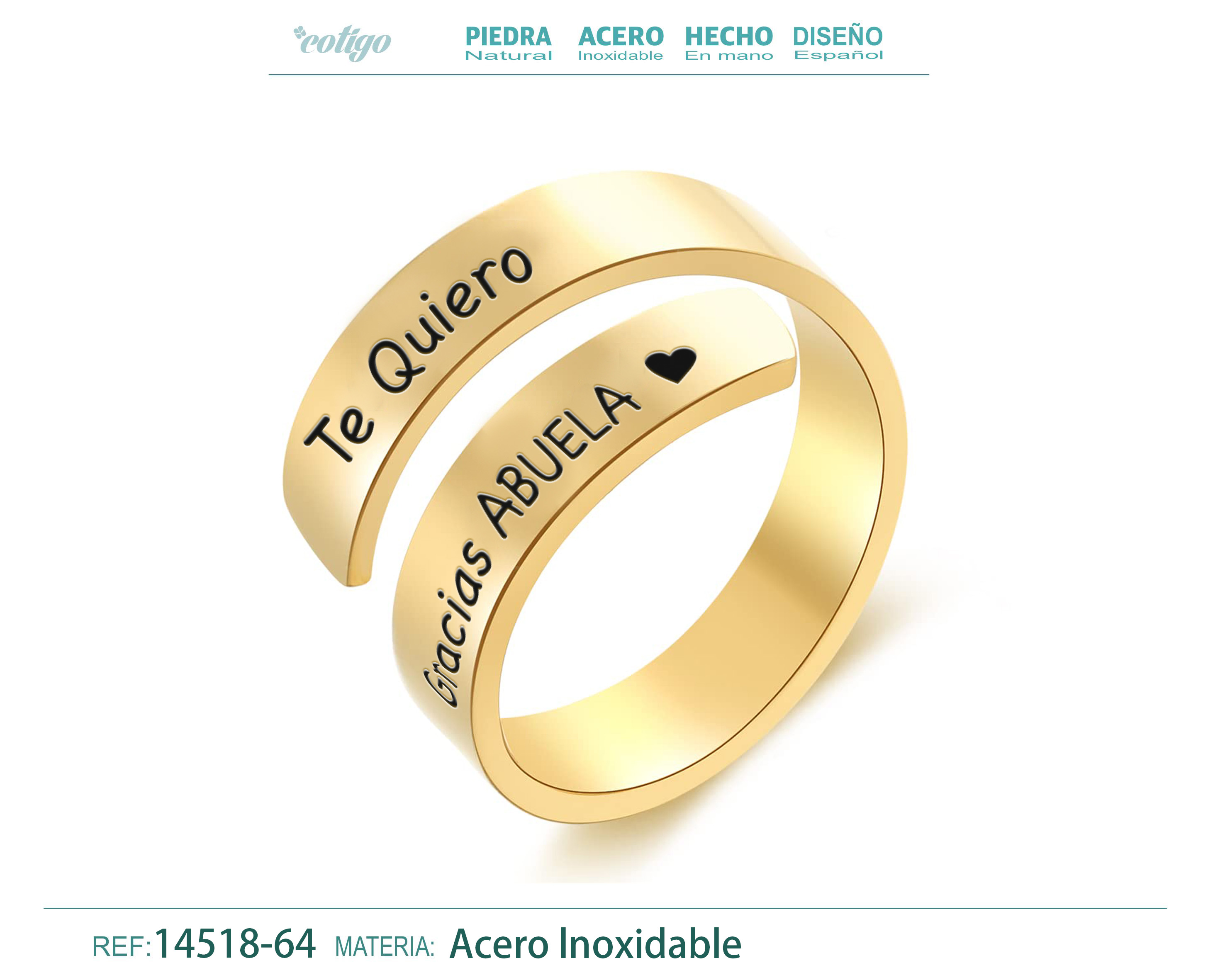 Anillo Acero con Mensaje Español Dorado